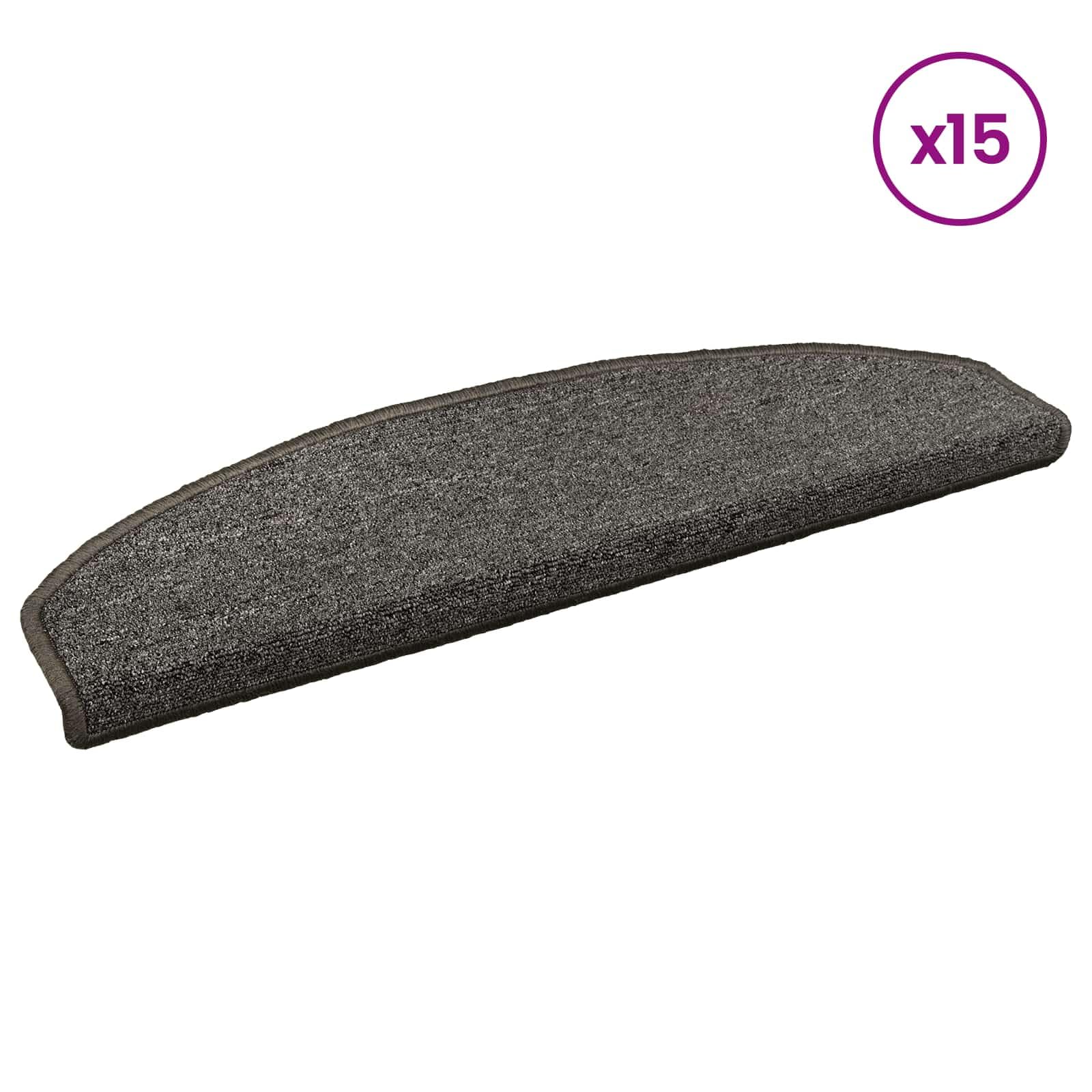 Mangloder Lot de 15 protections d'escalier autocollantes, demi-cercles, gris foncé, en velours 100 % polypropylène, 80 x 24,5 cm, antidérapants, insonorisants, lavables pour escaliers en bois
