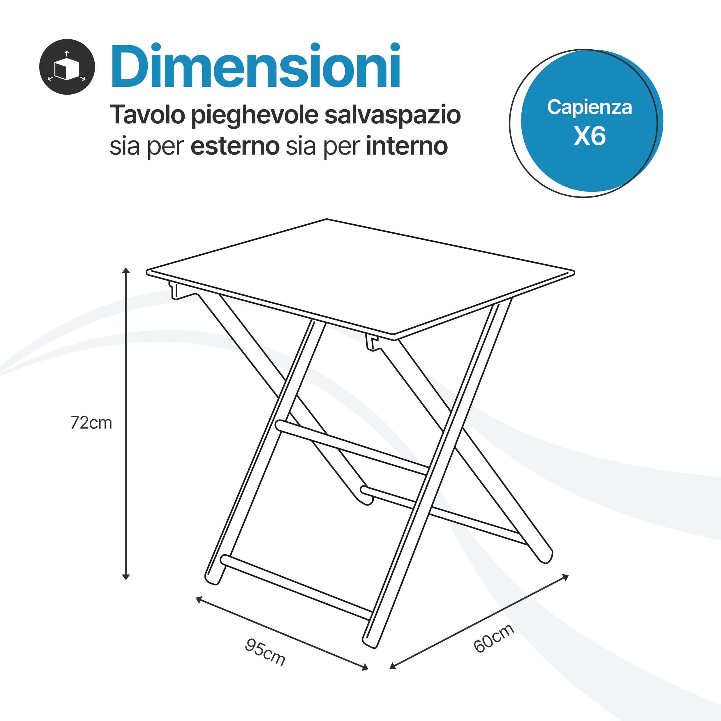 Tomaino - Tavolo Pieghevole Legno Quadrato Salvaspazio - Tavolo Richiudibile Da Interno ed Esterno - Tavolino Richiudibile Portatile per Giardino, Balcone, Campeggio