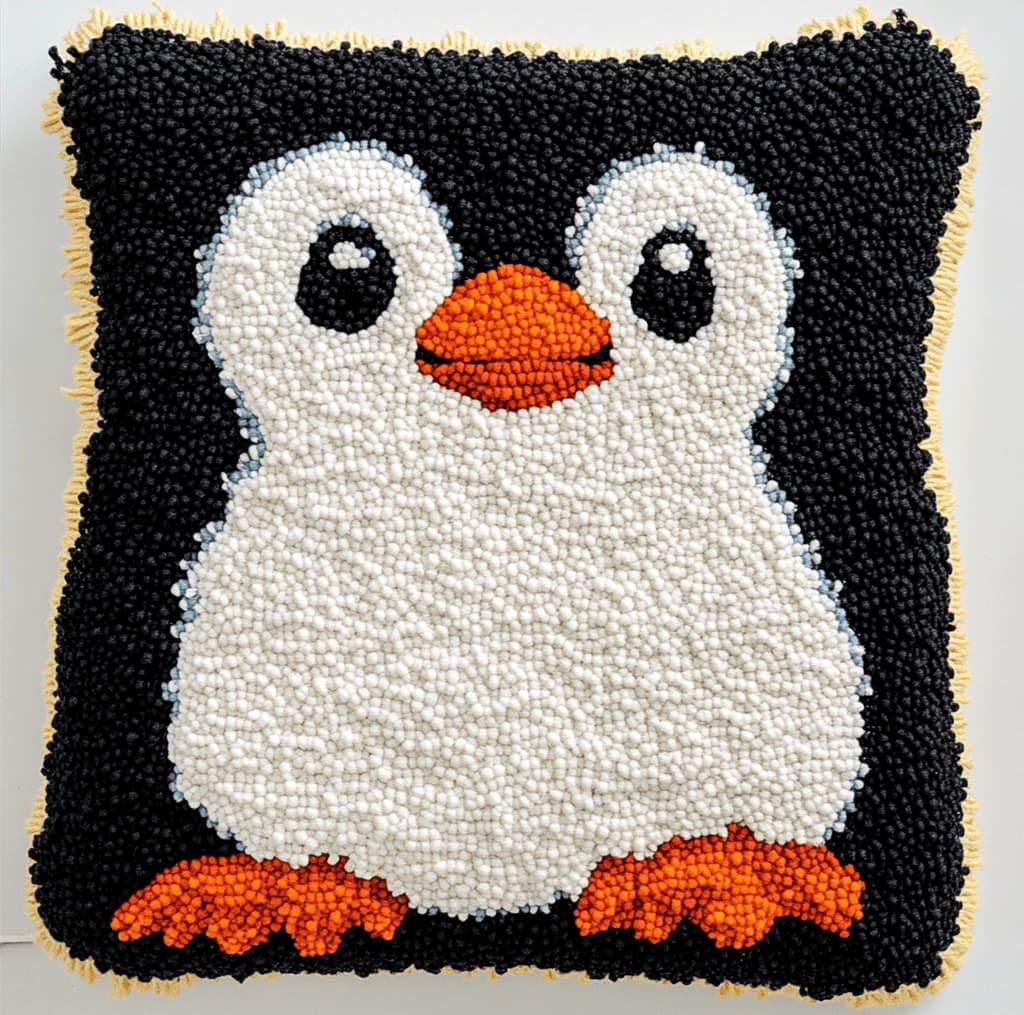 Kitquiver Latch Hook Kits Donkey for Adults,Penguin DIY Latch Hook Cushion Kits and Latch Rug Kits Cross-Stitch Embroidery Cushion Cover for Home Sofa Decoration 17X17 in