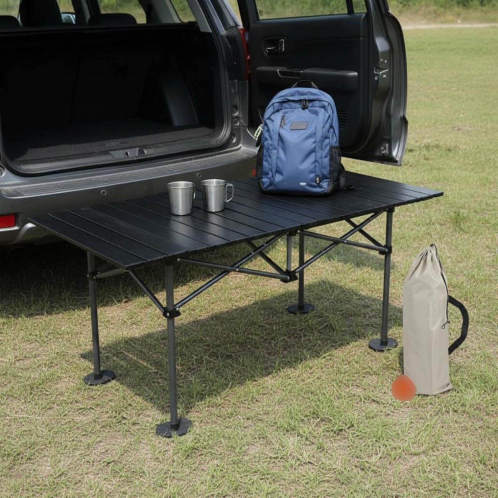 Perfeclan Mesa Plegable de Camping Portátil Enrollable de Exterior con Diseño Que Ahorra Espacio y Montaje Rápido sin Complicaciones Adecuada, Madera, 120