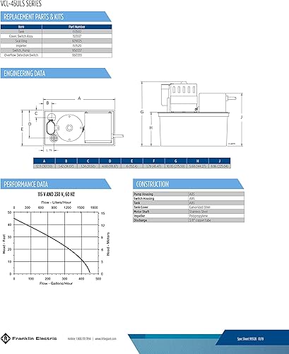 Miniatura 10 de Little Giant VCL-45ULS Bomba automática de eliminación de condensado de 115 voltios, 15 HP, 450 GPH, tanque de 1 galón e interruptor de seguridad,