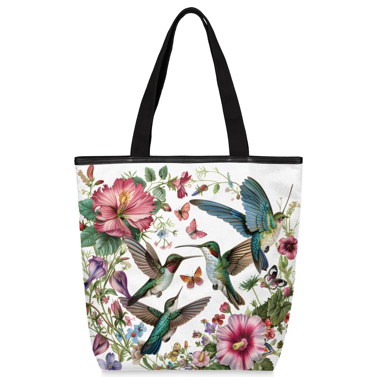 ModaQua Canvas Tote Bag Foldaway Women's Shoulder Bag Reusable Grocery Shopping Bags for Daily Work Outdoor Travel Gym