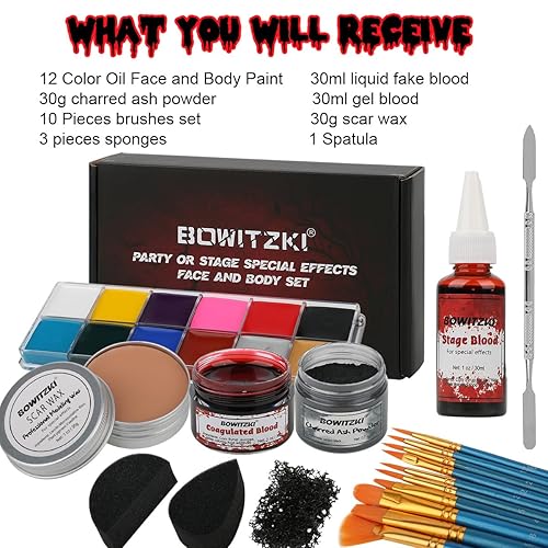 Miniatura 2 de Bowitzki Maquillaje de Halloween Efectos especiales Aceite Cara Cuerpo Pintura Falso Cera Cera de Cicatriz de Sangre Carbonizada Polvo con Esponjas