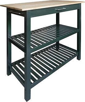 Kitchen Island with Solid Wood Top, Natural/Hunter Green