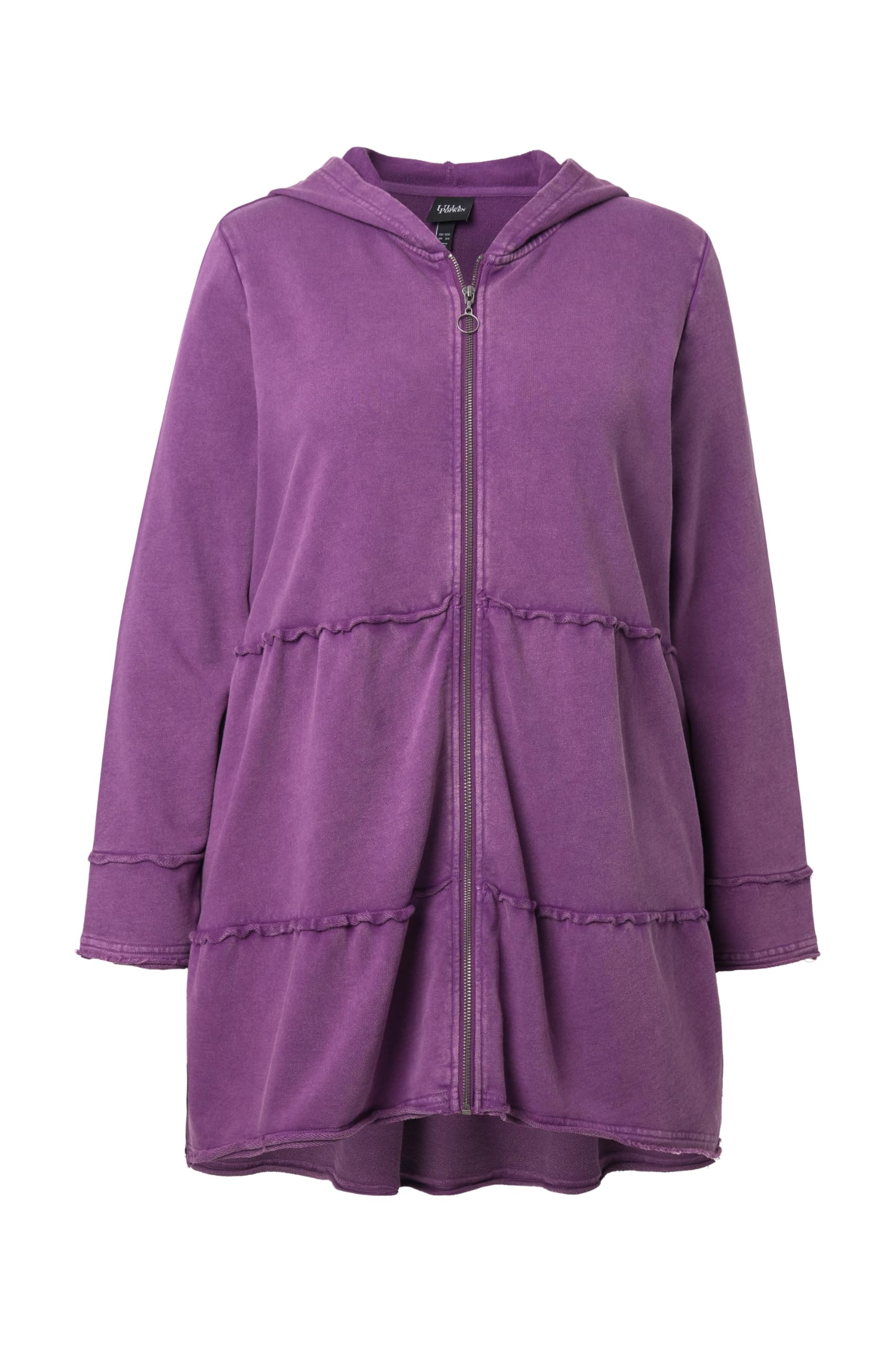 Ulla Popken Damen große Größen Übergrößen Plus Size Long-Hoodiejacke, Vintage-Look, A-Linie, Kapuze 834612