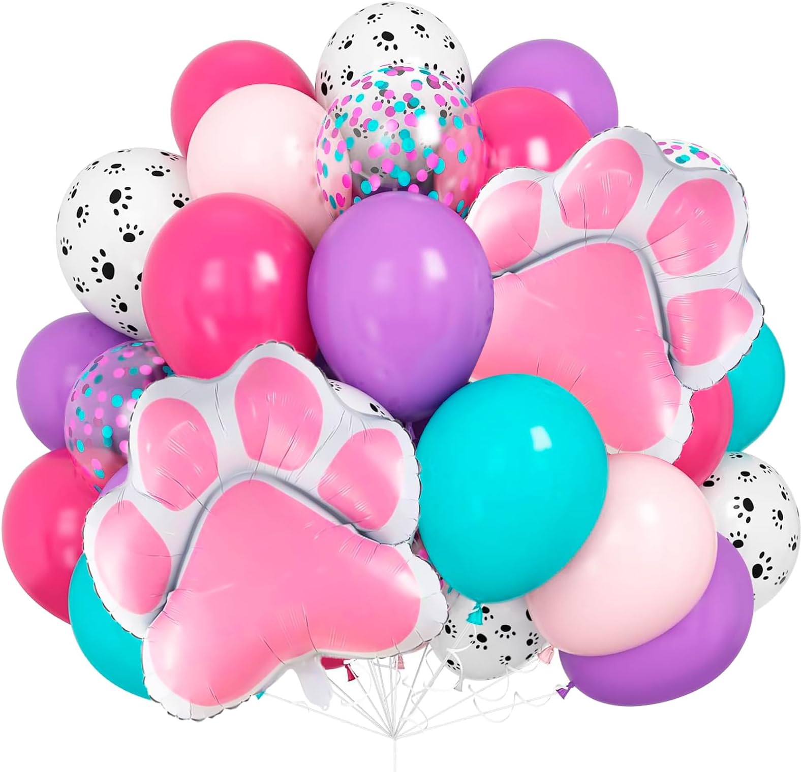 32PCS Dog Birthday Balloons, Sky Paw Print Balloons, Cartoon Dog Balloon for Birthday Party, Colorful Balloon for Girl’s Birthday Party (Pink Paw)