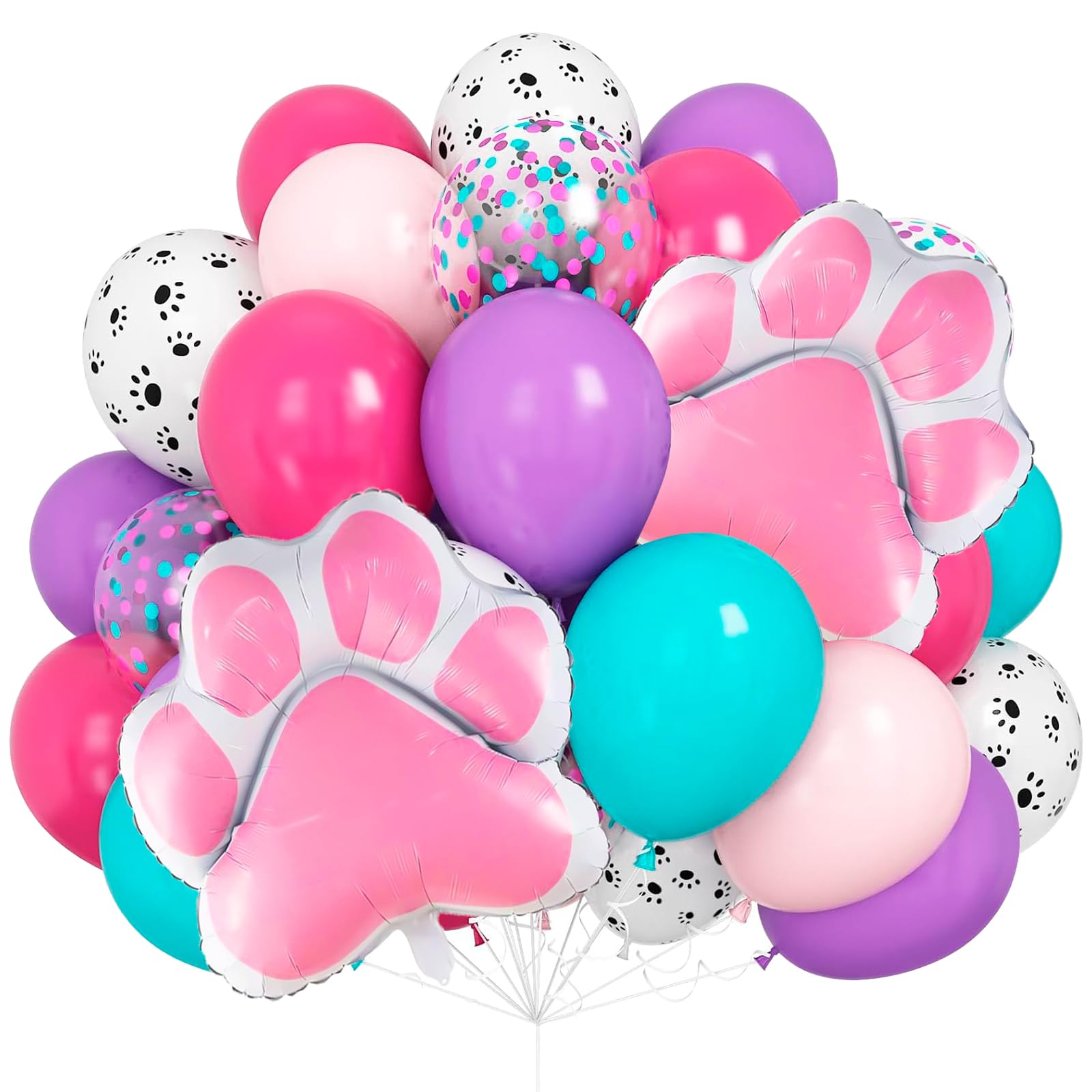 32PCS Dog Birthday Balloons, Sky Paw Print Balloons, Cartoon Dog Balloon for Birthday Party, Colorful Balloon for Girl’s Birthday Party (Pink Paw)
