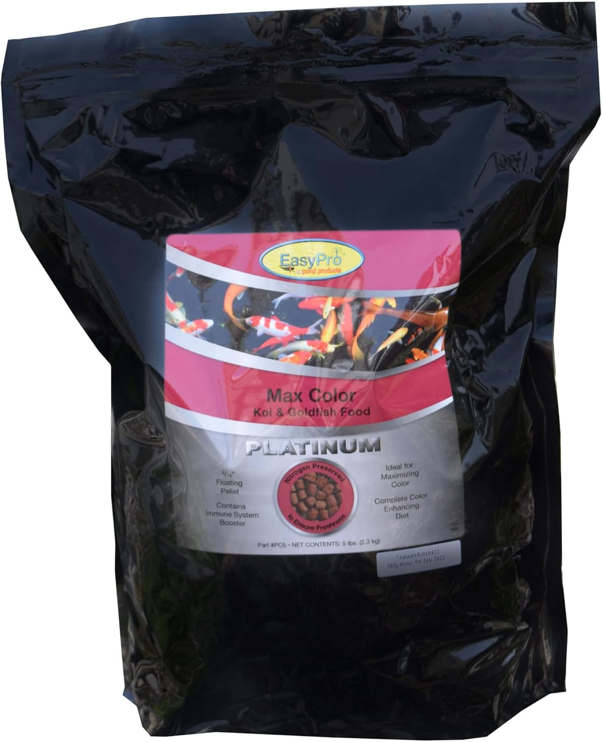EasyPro Pond Products PC5 Platinum Koi & Goldfish Food | Max Color Floating Pellets with Spirulina & Marine Ingredients | Supports Natural Color Development | 5 lb Bag