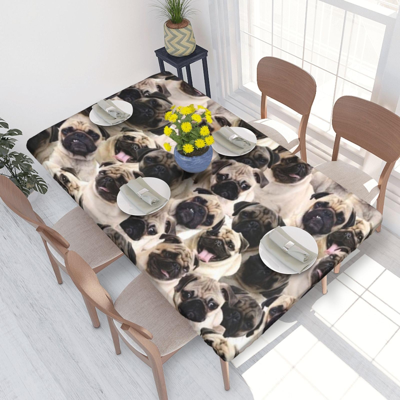 BNVSADC cute Pug 1 Printed 4FT Tablecloth 122x76 CM Polyester Kitchen Water Resistant Table Cloth Dining Table Decoration Table Covers