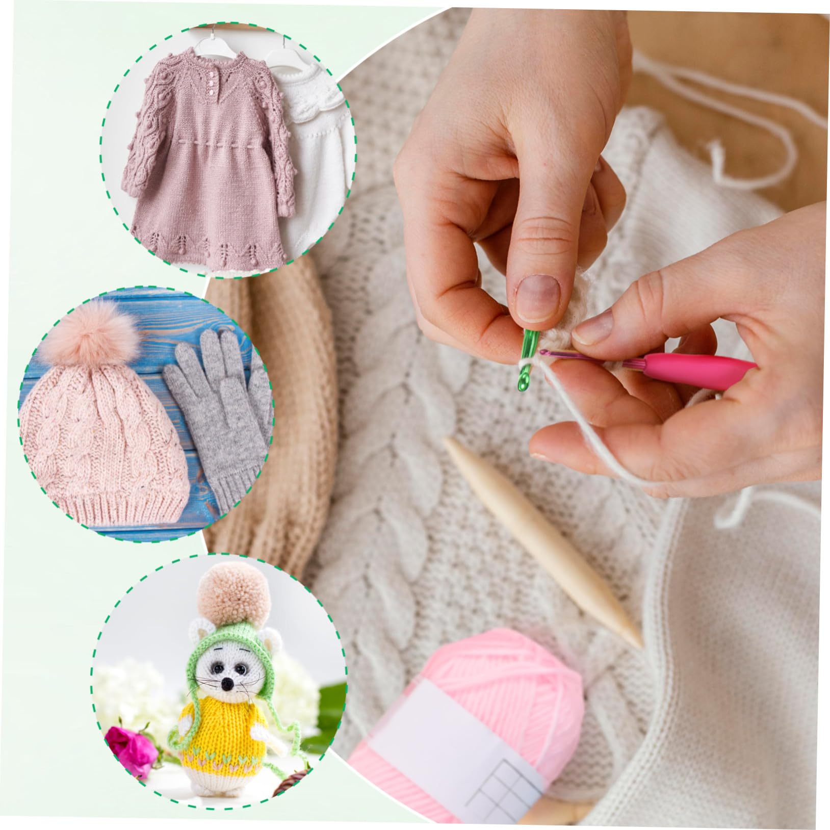 SOIMISS Kit de Ganchillos para Principiantes Agujas de Crochet de Plástico Herramientas para Tejer Hilo y Bolsa de Almacenamiento Portátil Accesorios Completos para Manualidades
