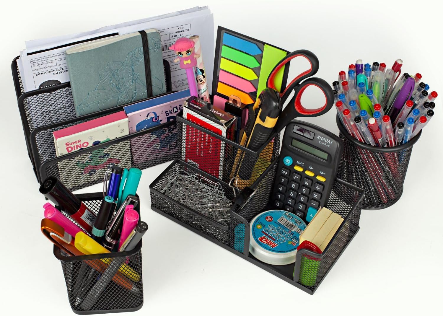 Kit 4 Organizadores de Mesa Metal Escritorio Porta Treco Organizador ...