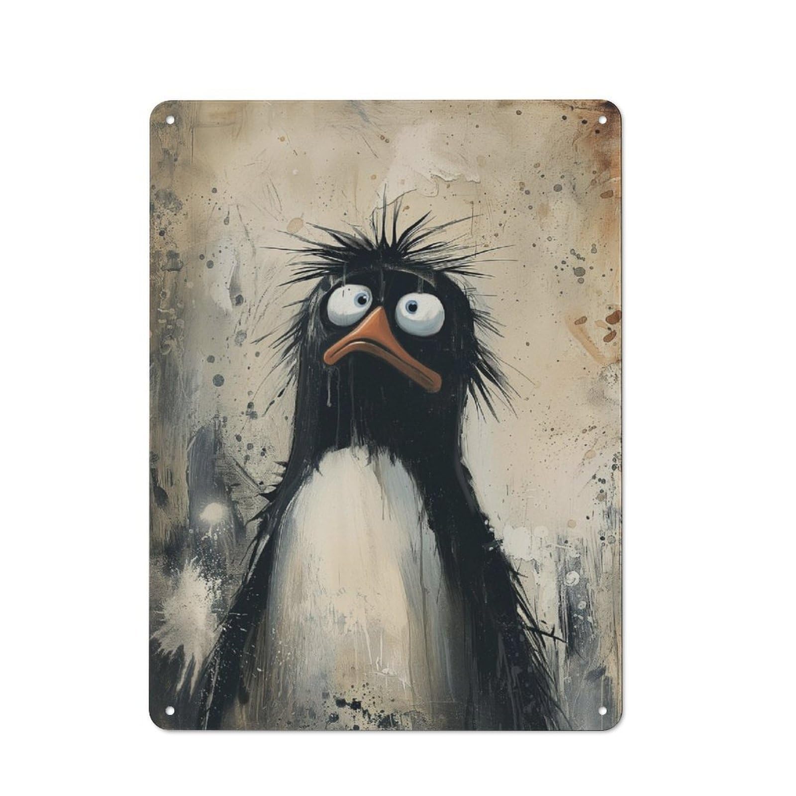 Junmoney Sad Penguin Retro Metal Wall Sign 40X30cm For Guest Room Or Hallway, New-Space Wall Decor For Home Decor Collectors