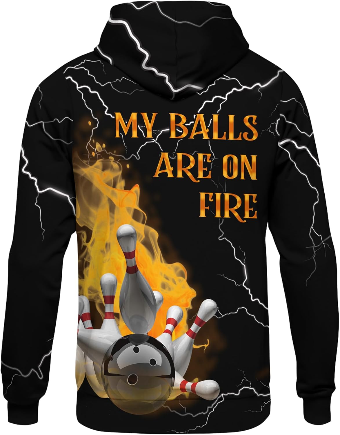 Unisex Bowling Hoodie Customized Lightning Fire Bowling Pin Long Sleeve Shirt For Bowling Team Print Bowling Lover Clothes