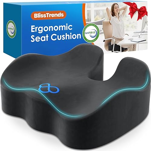 Miniatura 15 de BlissTrends Cojín de asiento, cojines de espuma viscoelástica de 5.2 pulgadas de grosor para silla de oficina, asiento de automóvil, avión, alivio