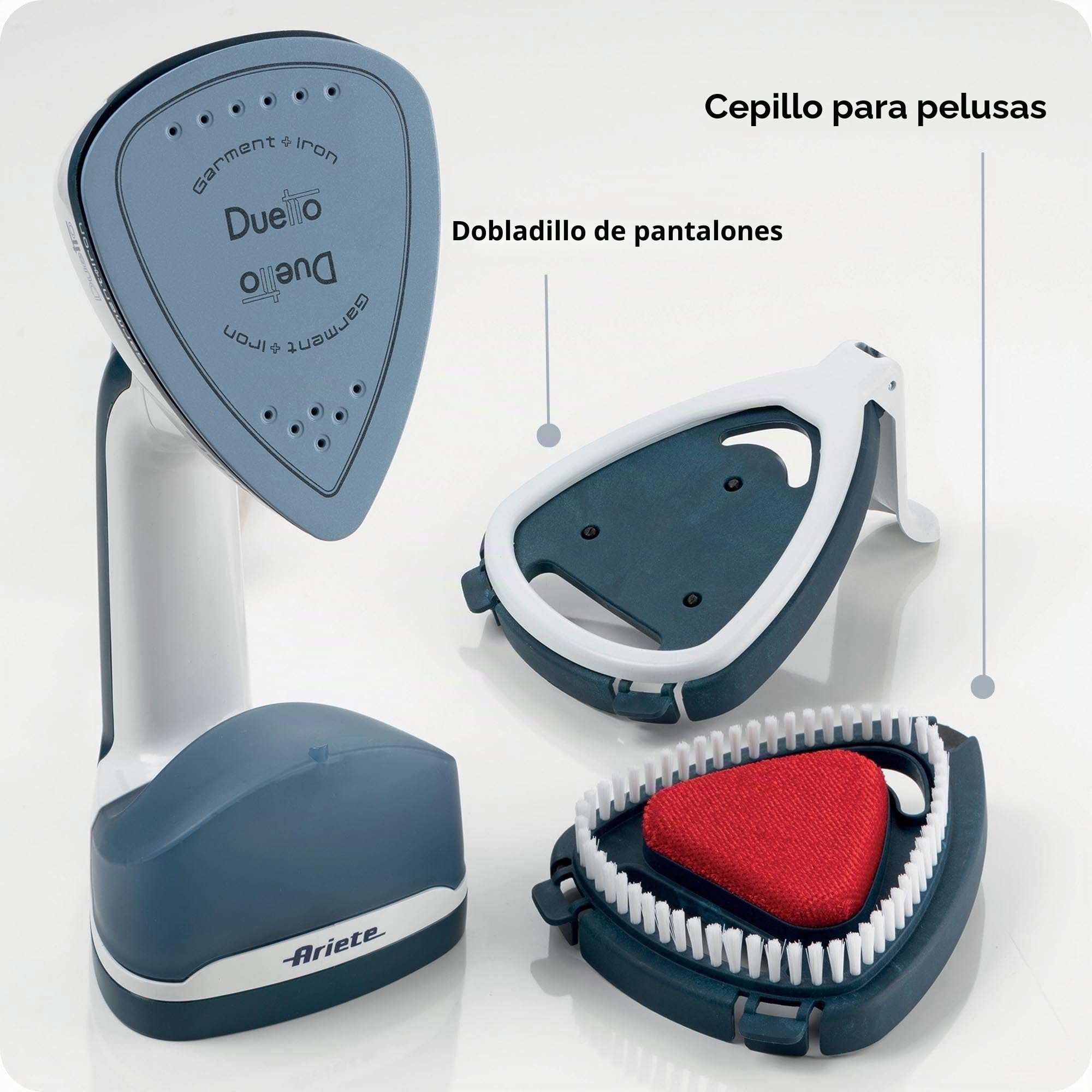 Ariete 6246 Cepillo plancha de vapor 2 en 1, 1000 W, 0.18 litros, suela antidaherente de cerámica, luz led, cable 2.5 min, listo en 60 segundos, blanco y azul