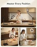 Ring Light with Stand for Desk, Overhead Phone Mount with 10" Ring Light Tripod for iPhone,Phone Stand with Light and Remote Phones Holder for Video Recording,Live Stream,Cooking,CRI＞95