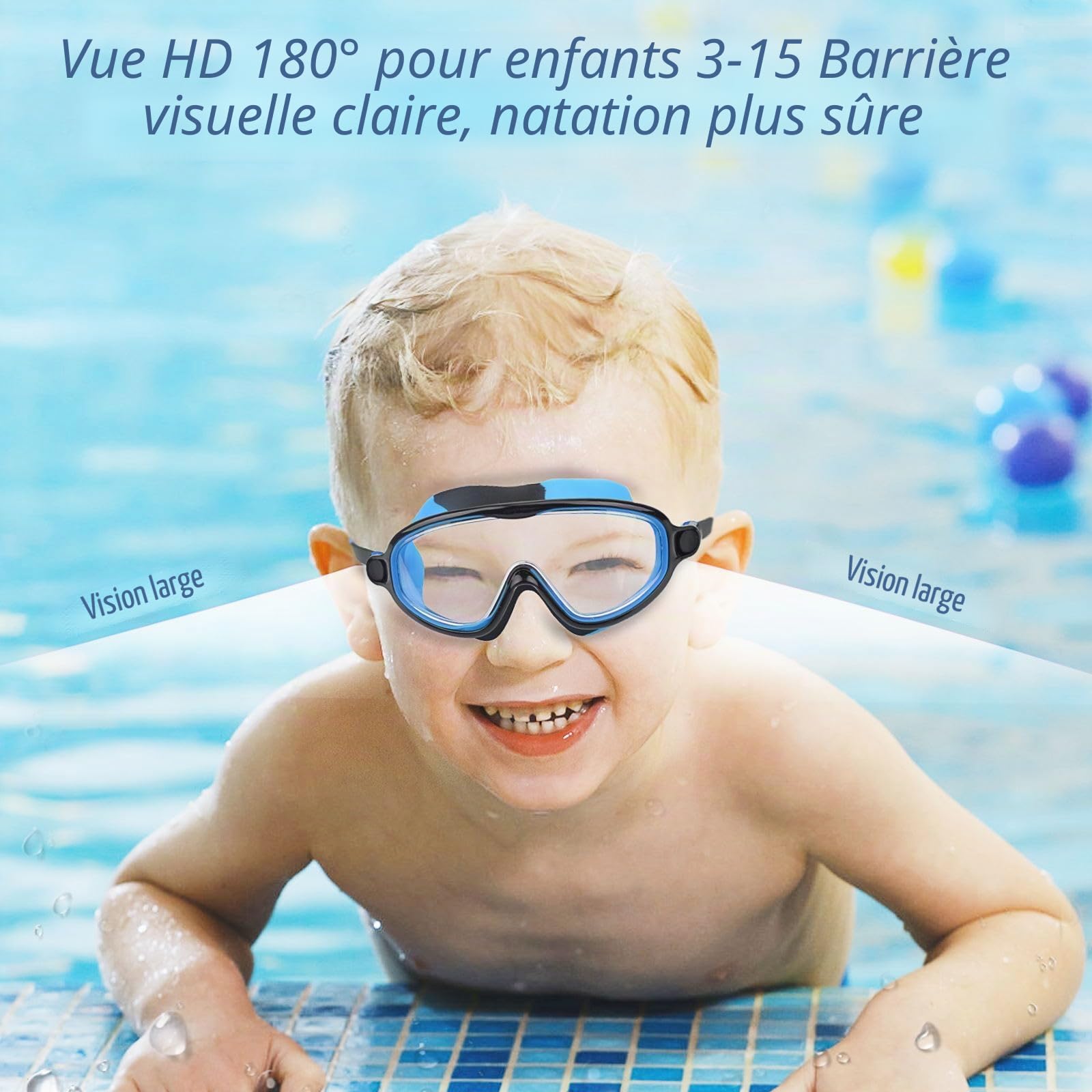 Moseem Lot de 2 paires de lunettes de natation pour enfants et adolescents de 3 à 15 ans, anti-buée, anti-UV, large vision, imperméables