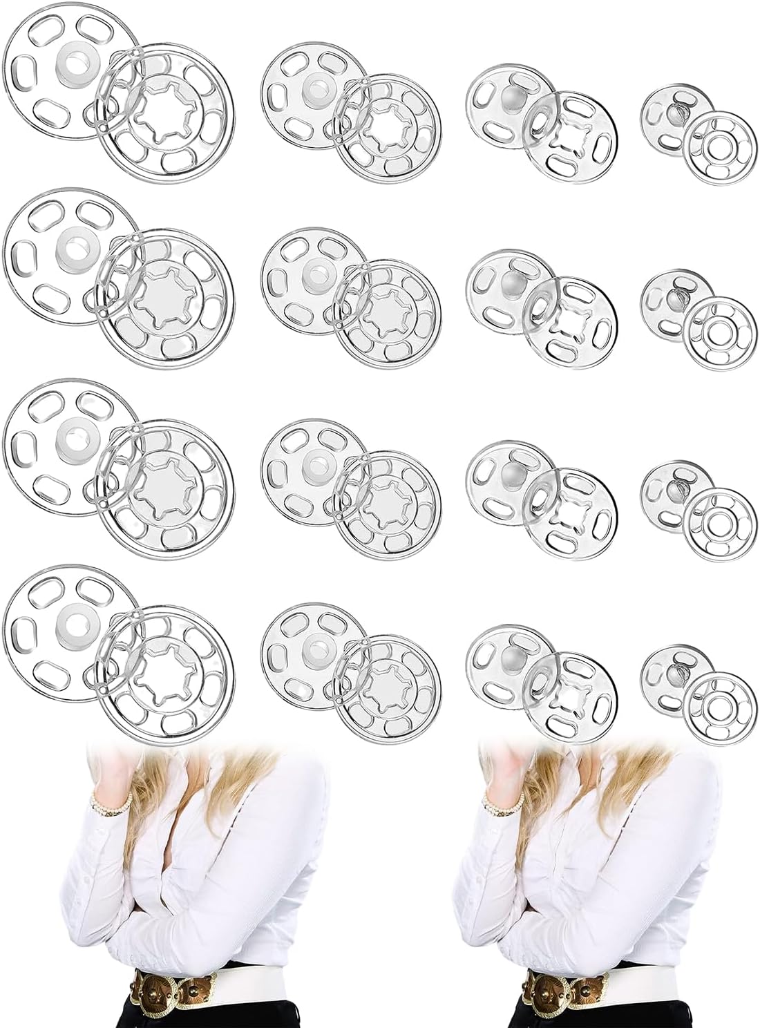 130 Pairs Plastic Snap Fasteners Buttons, Transparent Buttons Invisible Sewing, Press Studs Snap Fasteners Sew on Fasteners Invisible Plastic Buttons for DIY Clothes Purse Handbag Craft Supplies
