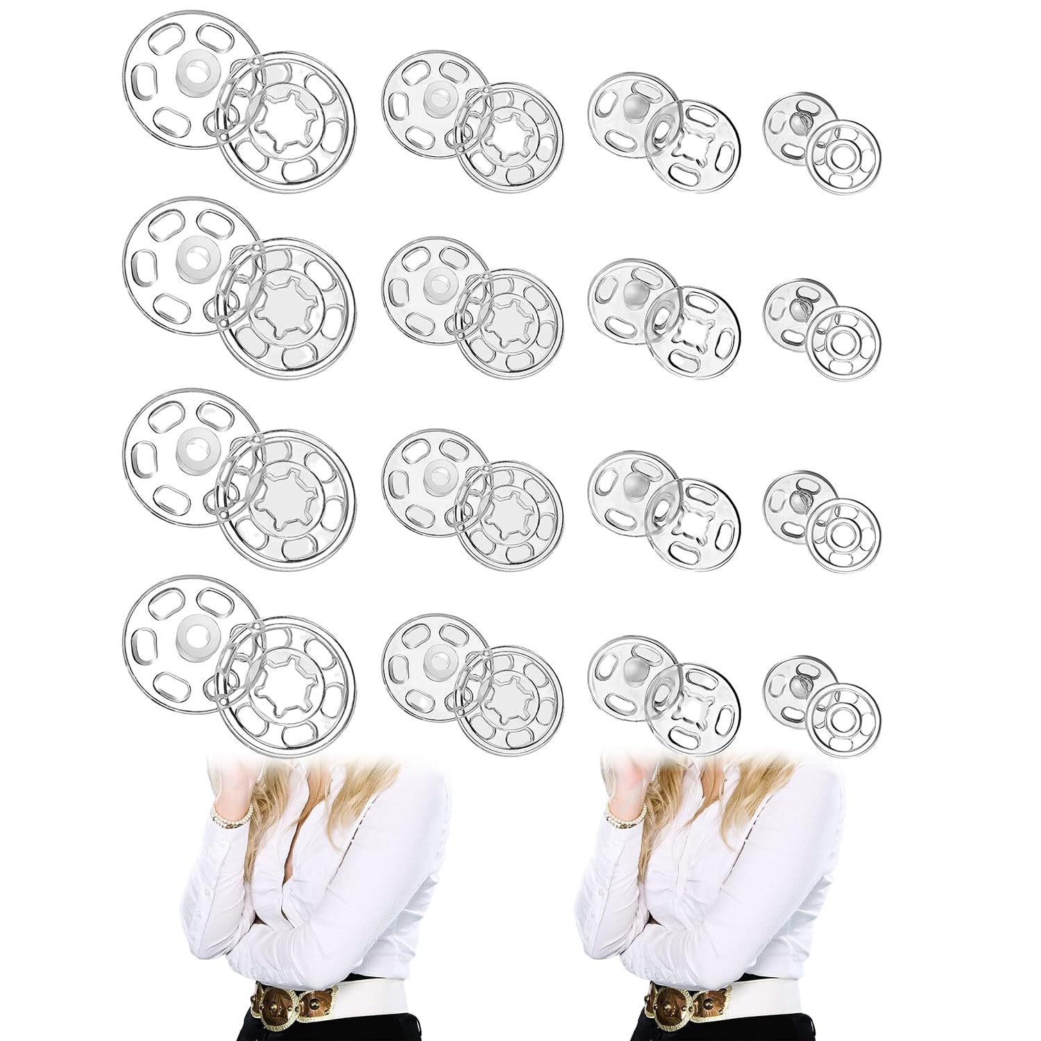 130 Pairs Plastic Snap Fasteners Buttons, Transparent Buttons Invisible Sewing, Press Studs Snap Fasteners Sew on Fasteners Invisible Plastic Buttons for DIY Clothes Purse Handbag Craft Supplies