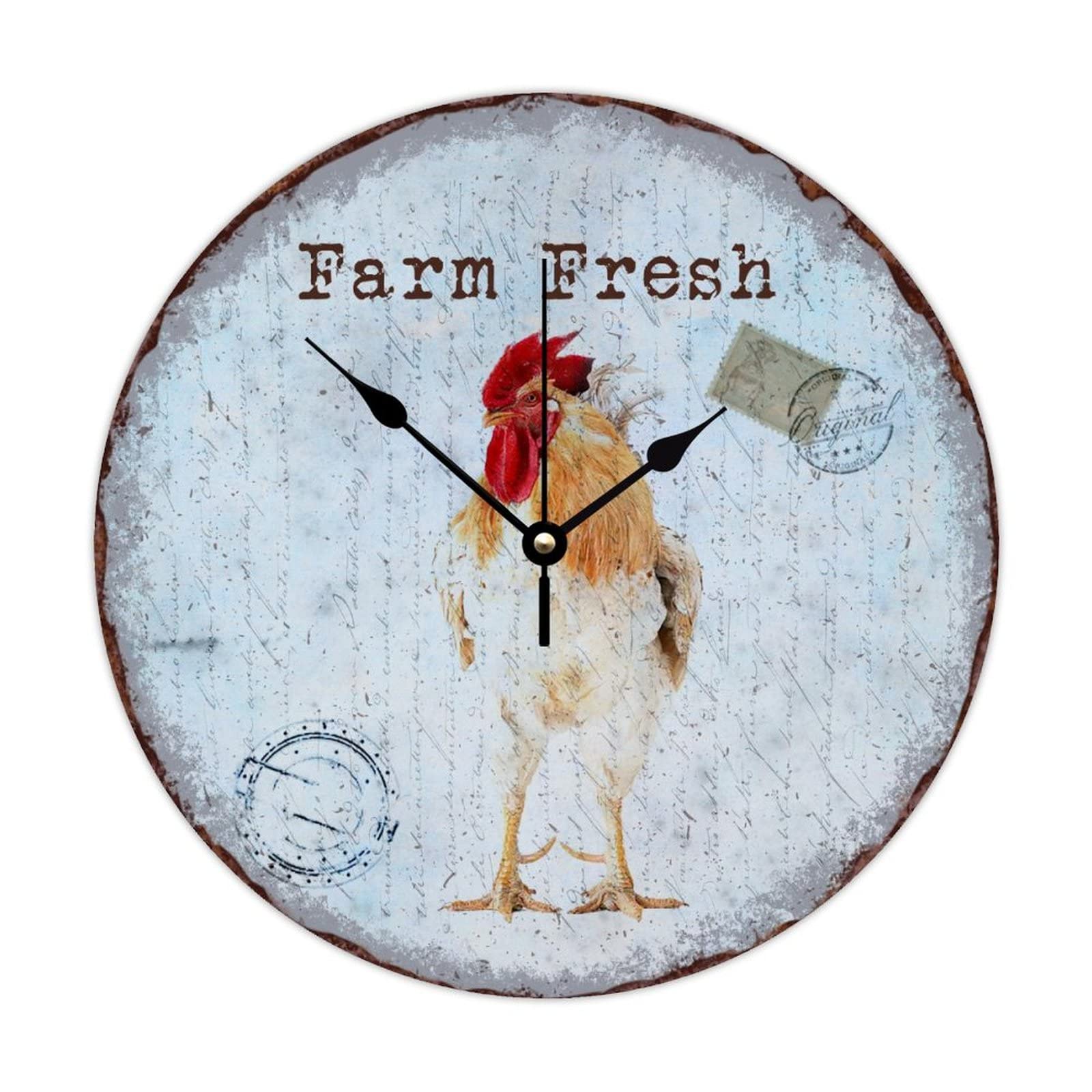 Horloge murale à quartz silencieuse coq en bois fini les pannes et les bruits de tic-tac