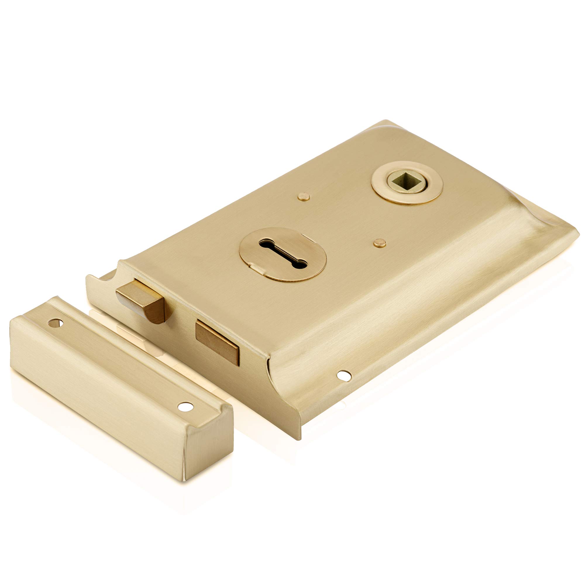 XFORT® 6"x 4" Brass Rim Sashlock, Door Lock with Latch, Resists Against Corrosion and Weather Damage, Ideal for External Gates Or Doors, Perfect for Keeping Children, Pets and Livestock Safe.