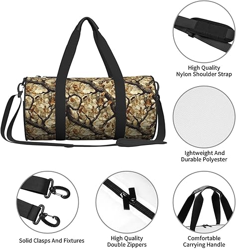 Vista 4 de Large Duffle Bag for Travel - Retro Camouflage Branches Print Gym Bag for Women Men, Travel Foldable Bags for Women Men with Zippered Multiple