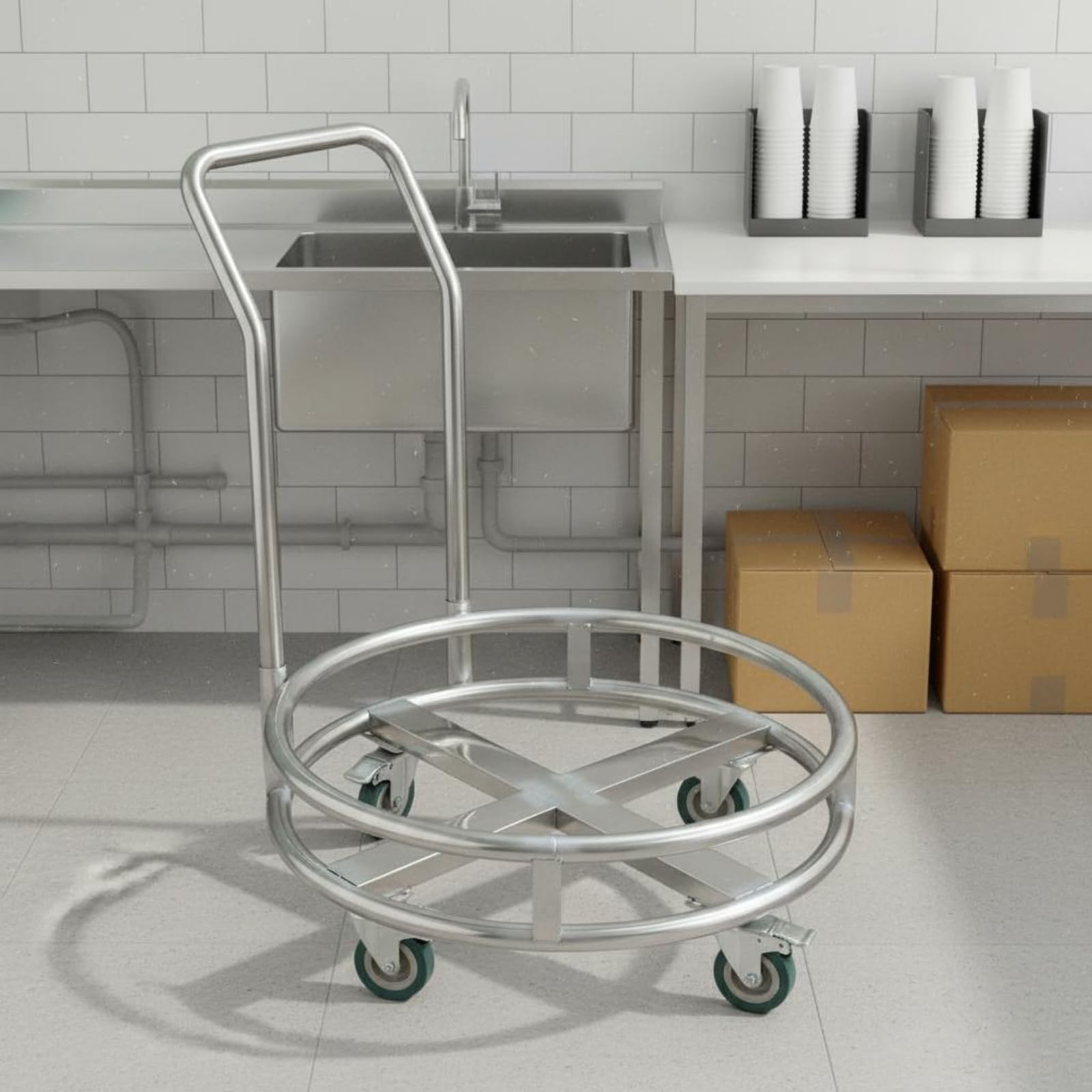 TAIZhiChen Supporto Mobile in Acciaio Inox Robusto Telaio Porta-Bollitore in Acciaio Piano di Lavoro Ampio Attrezzatura su Ruote per Ristoratori, Catering, Mensa, 42 Cm, Con Freno