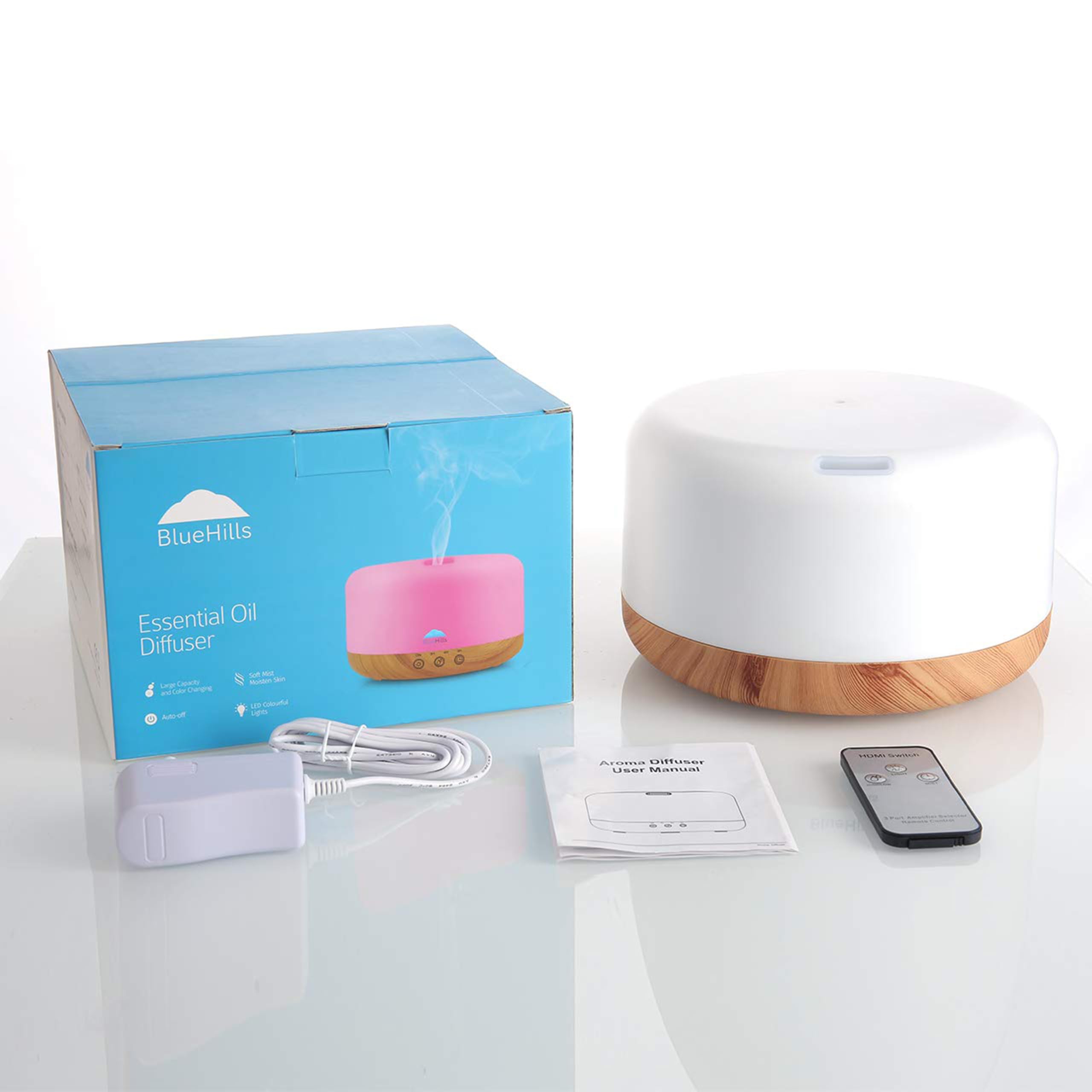 BlueHills Humidificador de aromaterapia con difusor de Aceite Esencial con Control Remoto y Temporizador para una casa Grande Extra Grande Multi