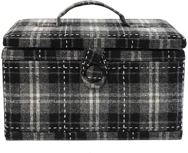 Korbond Grey Tartan Medium Sewing Basket