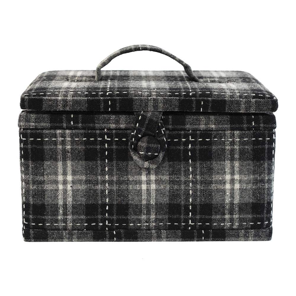 KORBONDSewing Basket - Medium - Grey tartan Design - 19cm x 15.5cm x 25.5cm