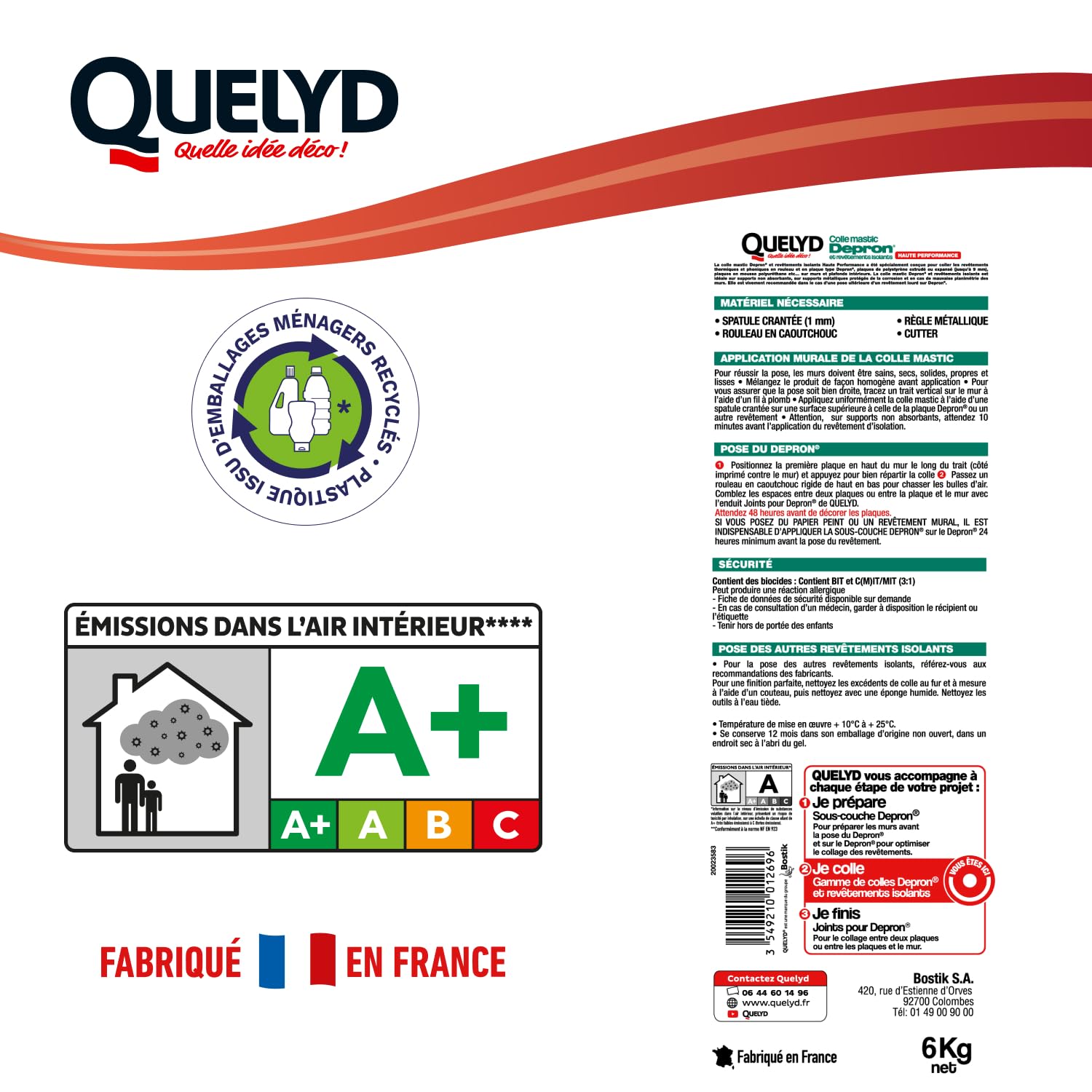 Quelyd Colle pour Plaques Depron et Matériaux Isolants - Haute Performance - Isolation Mur Et Plafonds - Colle en Pâte Prête à l'Emploi, Pot de 6 Kg