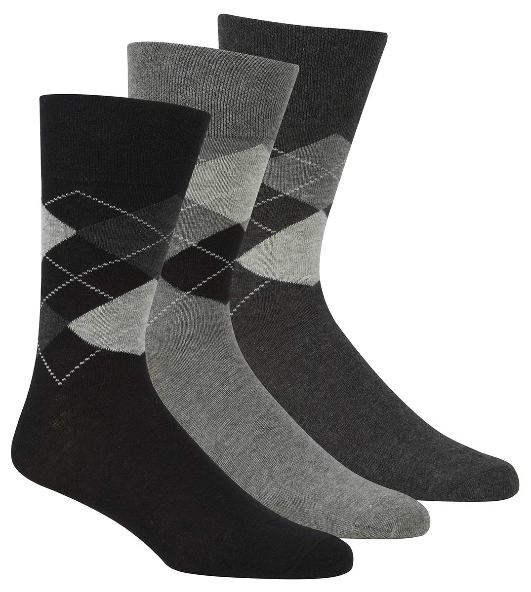 Pierre Roche Mens 3 Pair Argyle Plain Non Elastic Top Diabetic Travel Socks 6-11 Black UK 6-11