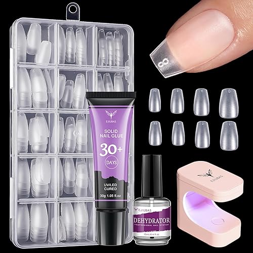 Miniatura 1 de Ejiubas - Kit de pegamento de gel de uñas con pegamento de gel y puntas de uñas con pegamento de uñas sólido de 05fl oz 300 piezas de puntas de uñas