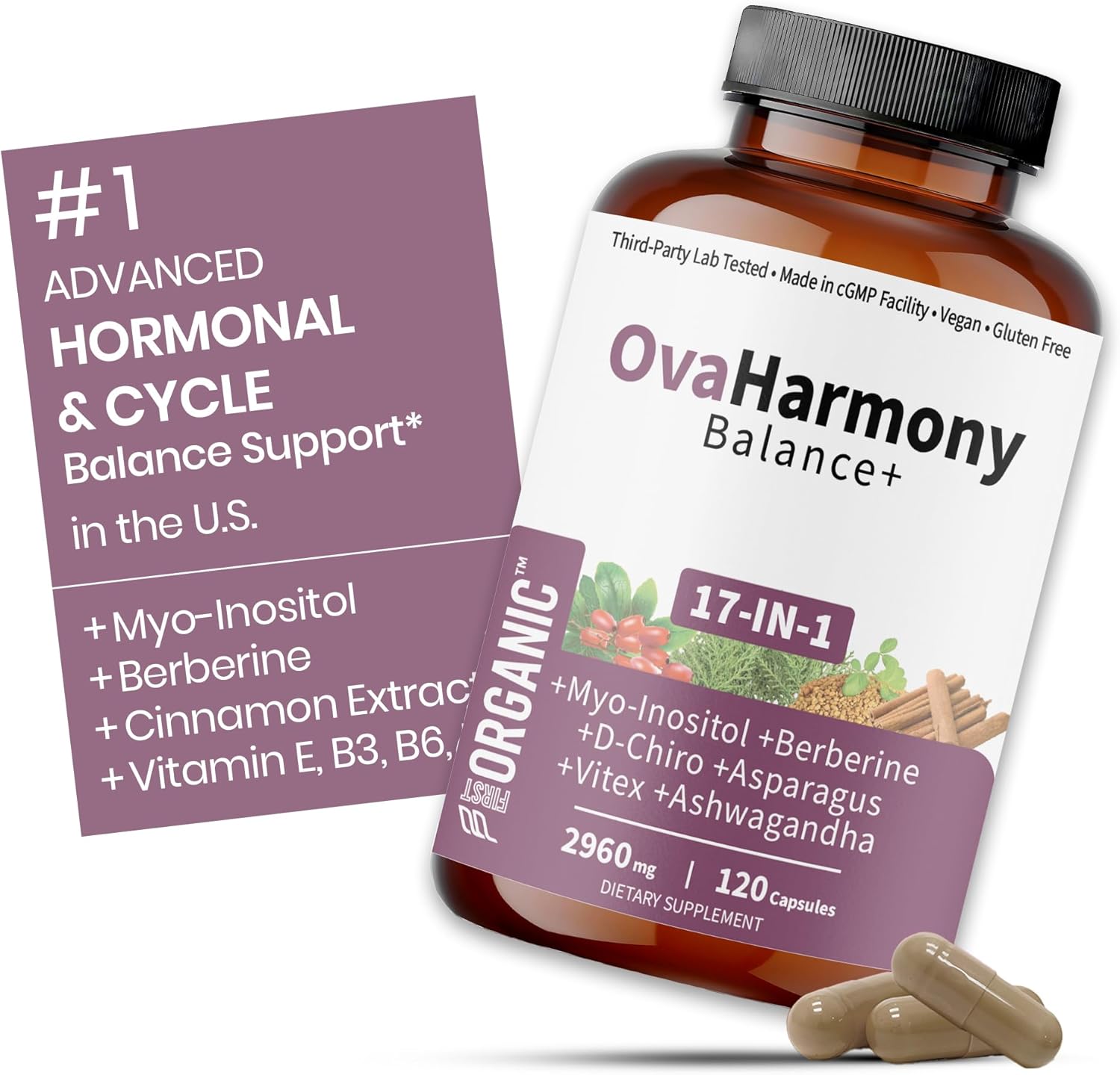Women’s Advanced Herbal PCOS & PCOD Support | Science-Backed Hormone & Cycle Care for Fertility & Ovulation | Myo-Inositol, D-Chiro, Berberine, Cinnamon & Vitamins | Vegan, Non-GMO, 120 Caps