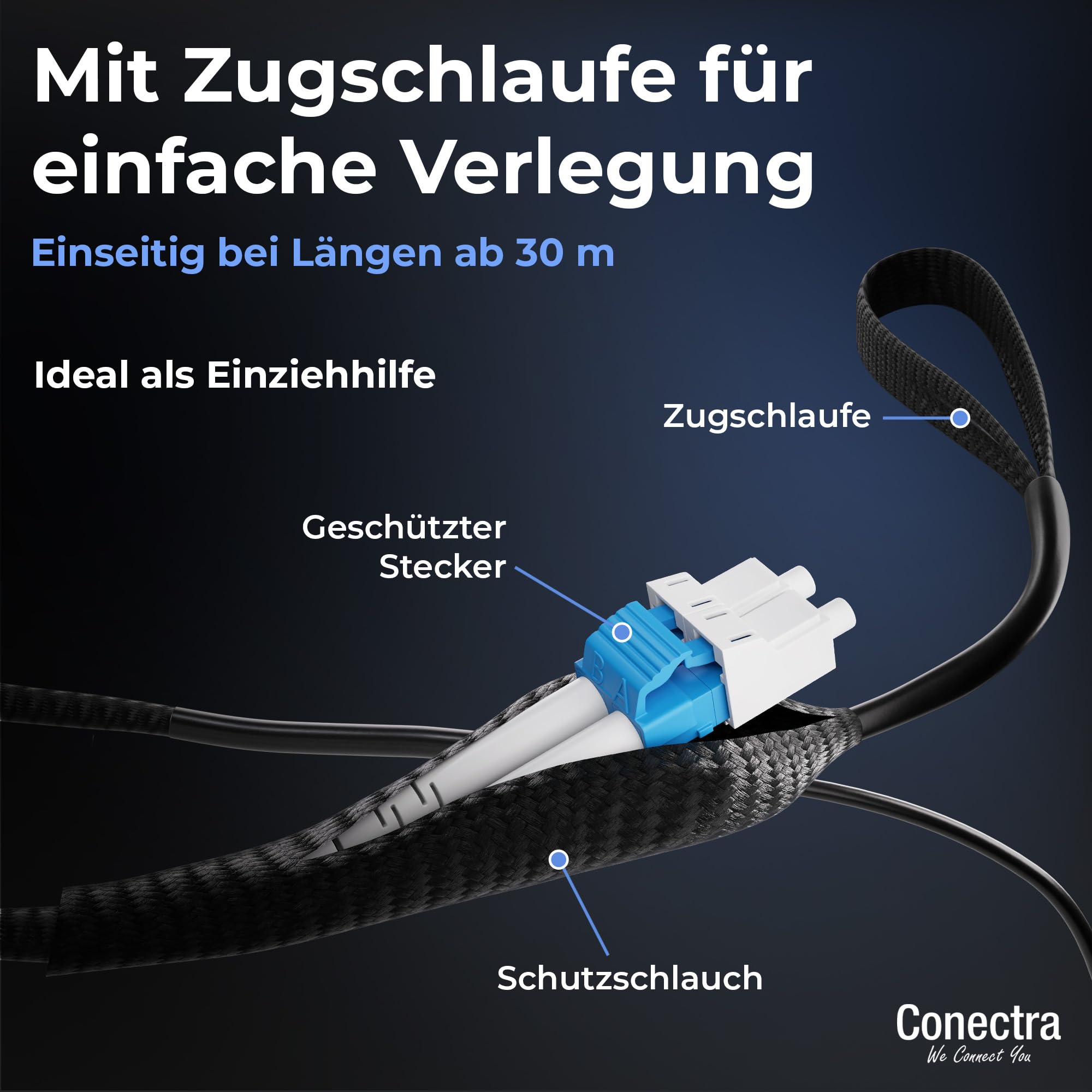 30m Gepanzertes OS2 Duplex Glasfaser-Kabel LC/UPC für Innen- und Außen-Einsatz – LWL Lichtleiter Patch-Kabel Singlemode 9/125µm LC UPC LSZH Fiber Optic Cable Indoor/Outdoor ⌀3mm Schwarz