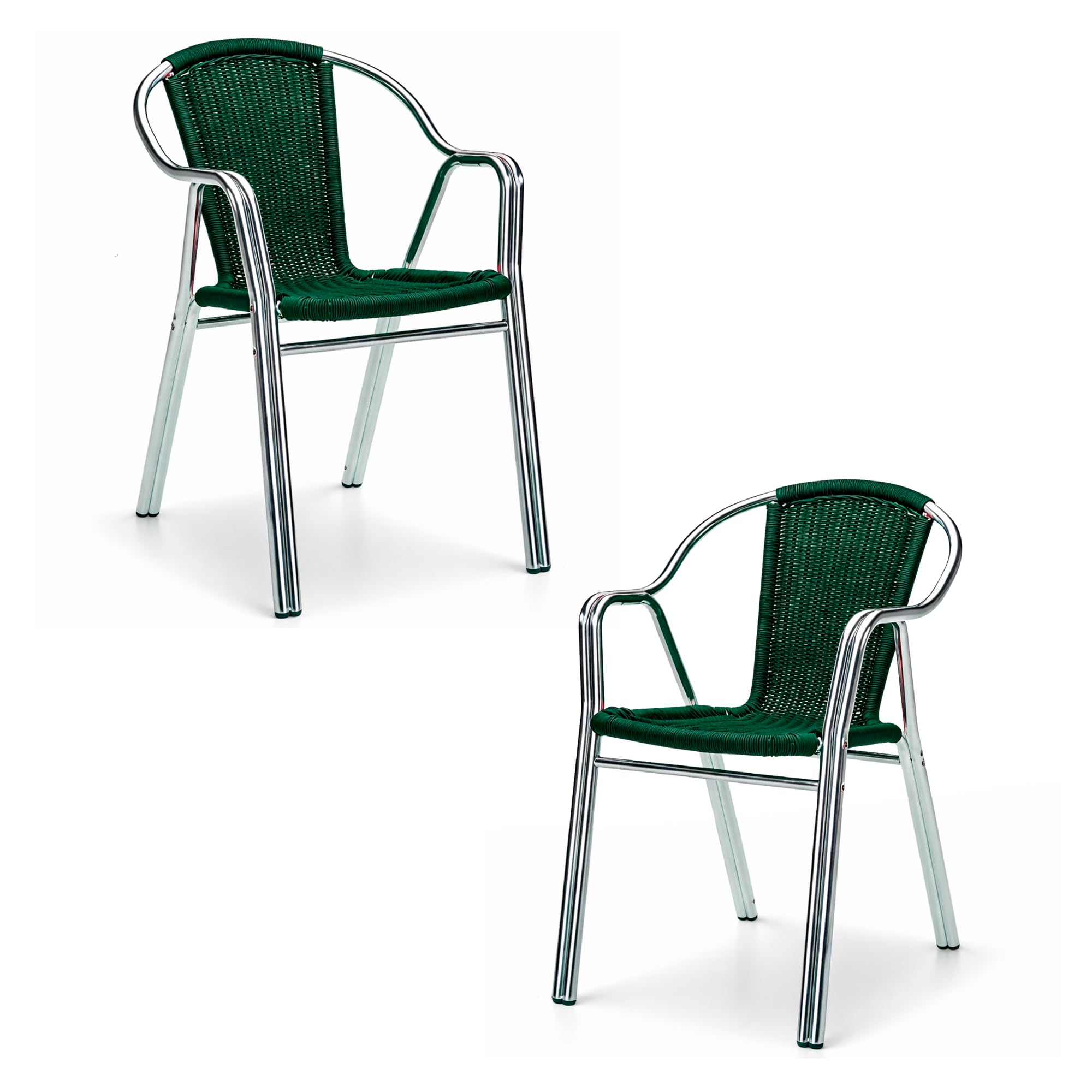 MBH - Silla de Aluminio Curvado Color Verde con Trenzado para Hostelería. Silla para Terraza e Interior de Bar y Restaurante (Pack de 2 Unidades)