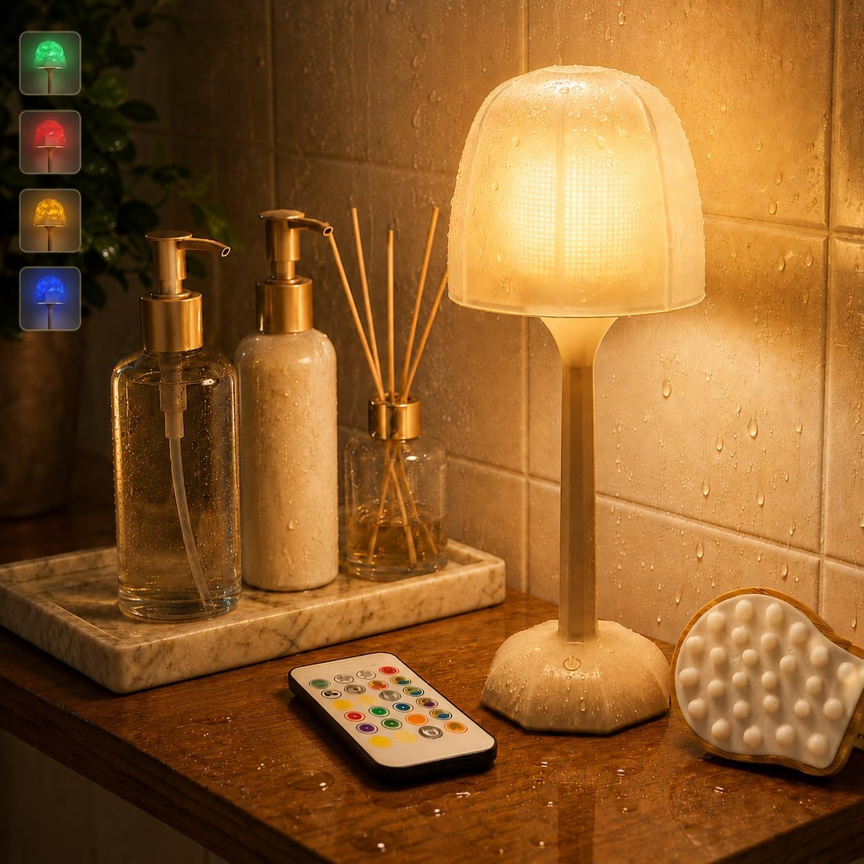 Shower Lamp with Bamboo Massager, USB-C Rechargeable Light