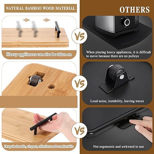 Miniatura 4 de Layhit Bandeja deslizante para electrodomésticos de bambú de 15 x 7.5 pulgadas, bandeja deslizante debajo del gabinete para cafetera, cocina,