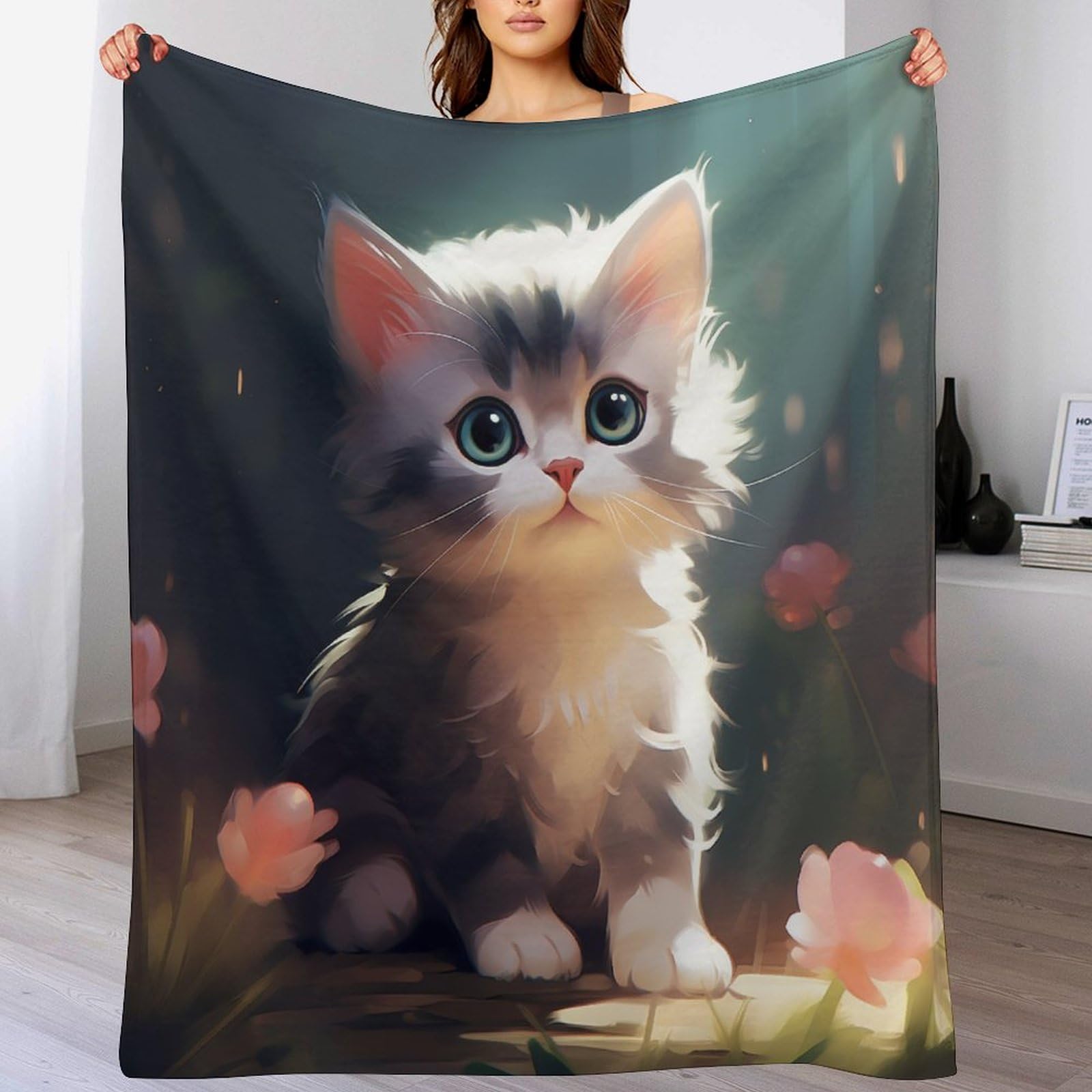Couverture en chat mignon flannel plaid doux pour envelopper vos enfants de tendresse