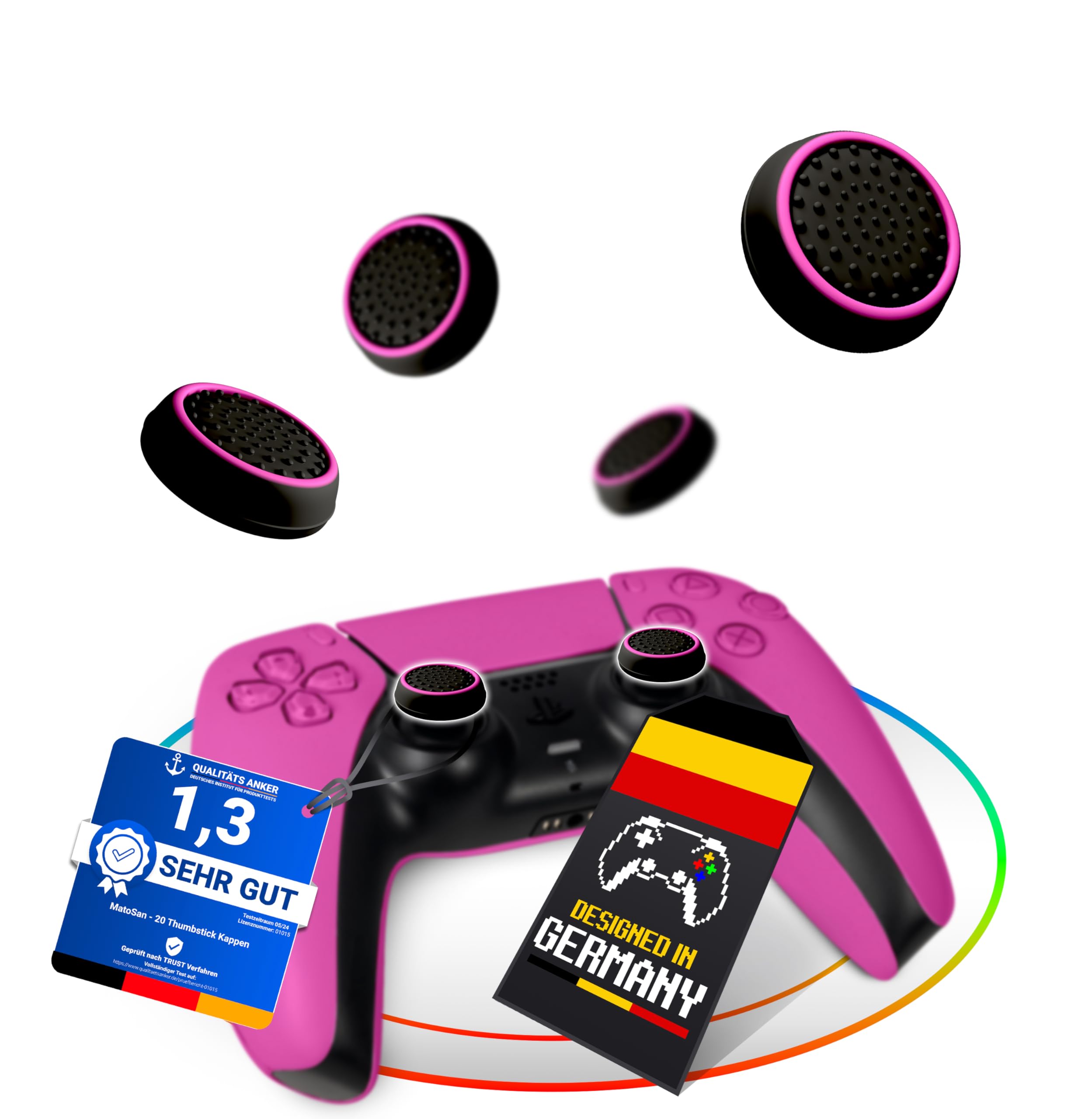 MatoSan® SpaceSan Thumbstick Caps – Compatible with PS5 Controller and Standard Gaming Controllers – Non-Slip Grip Caps for Better Control – 4 Piece Accessory Set – Pink Edition