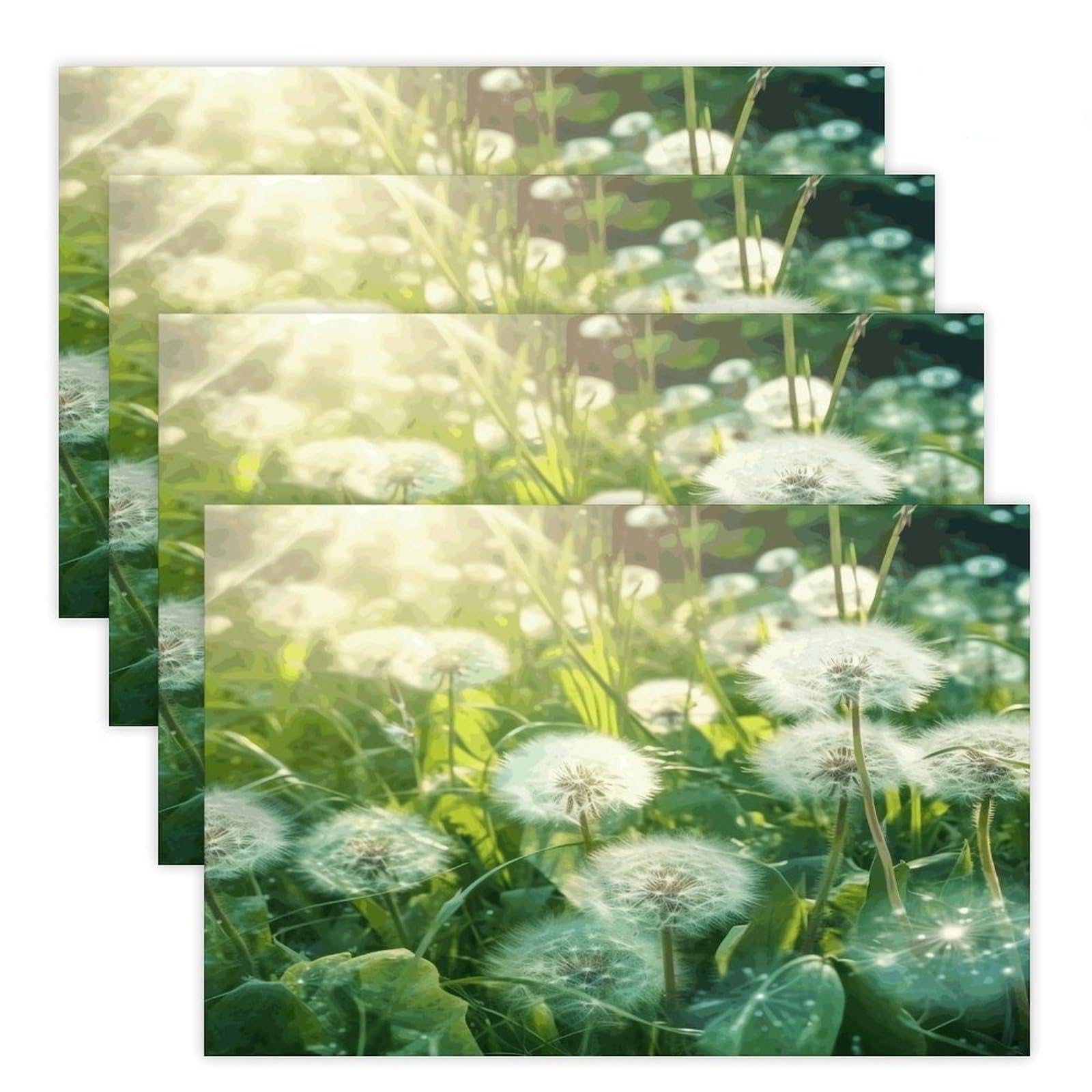 Placemats Set of 4 Placemats Dandelions on The Grass Placement Mats for Dining Table Place Mats Suitable for Personal Dining Tables Dinner Parties BBQ Weddings