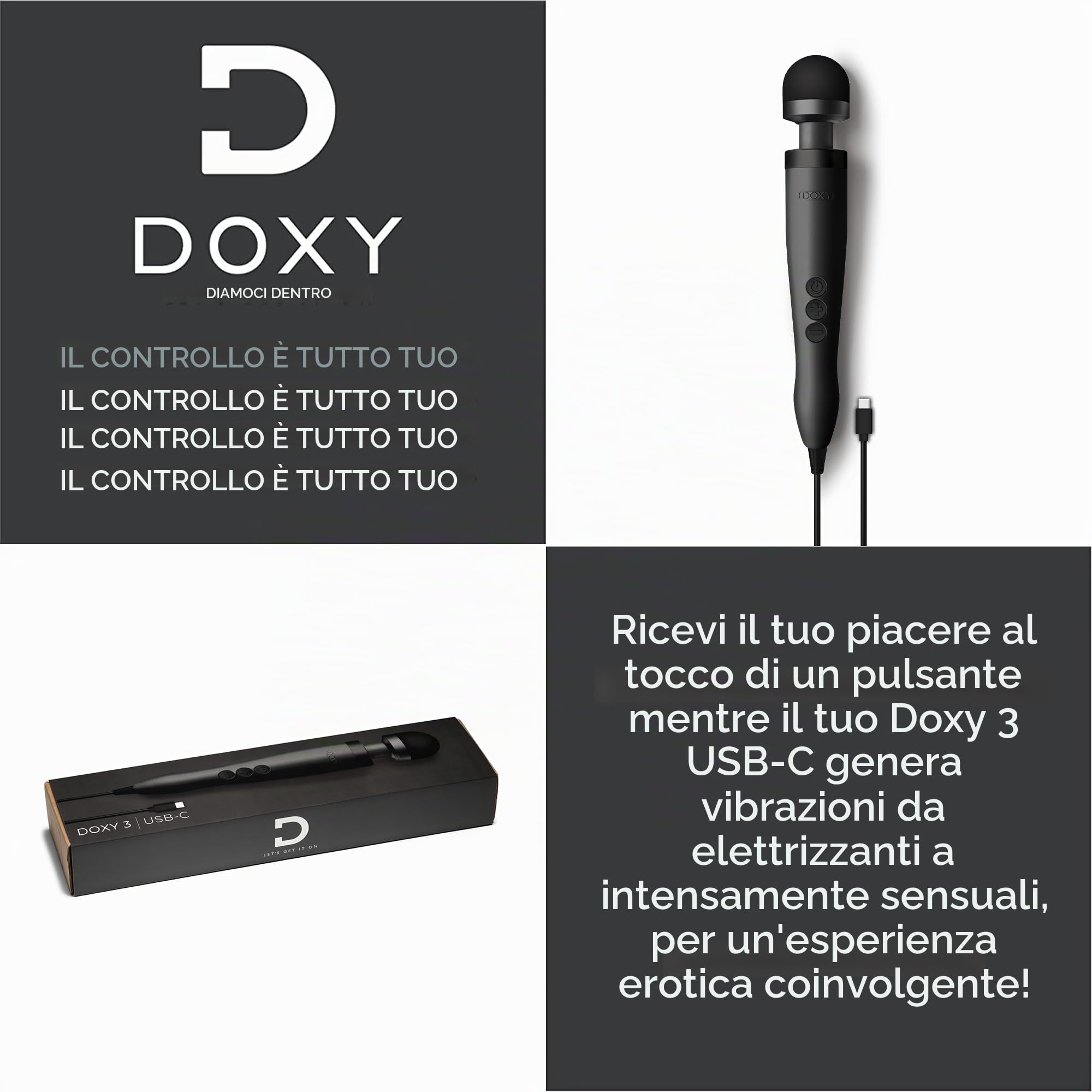 Vbratore Doxy Sex Toys per Donne - Vibratori Bacchetta Magica Premium; Giocattoli per Adulti Massaggiatore; Giocattolo Sessuale Vibratore per Donne - Black