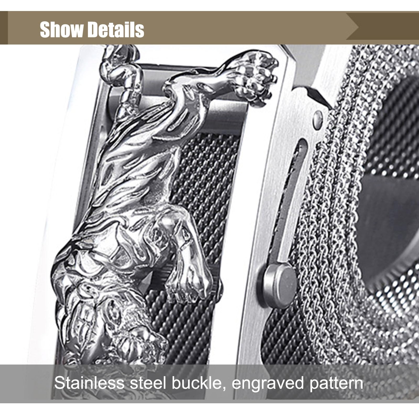 Cinturón de Metal para Hombre, Cinturón de Metal para Hombre, Hebilla de Rodillo de Animal Grabada en Acero Inoxidable 304 Cinturón Trenzado para Hombre, Cinturón de Pantalones Anticuerpo Al