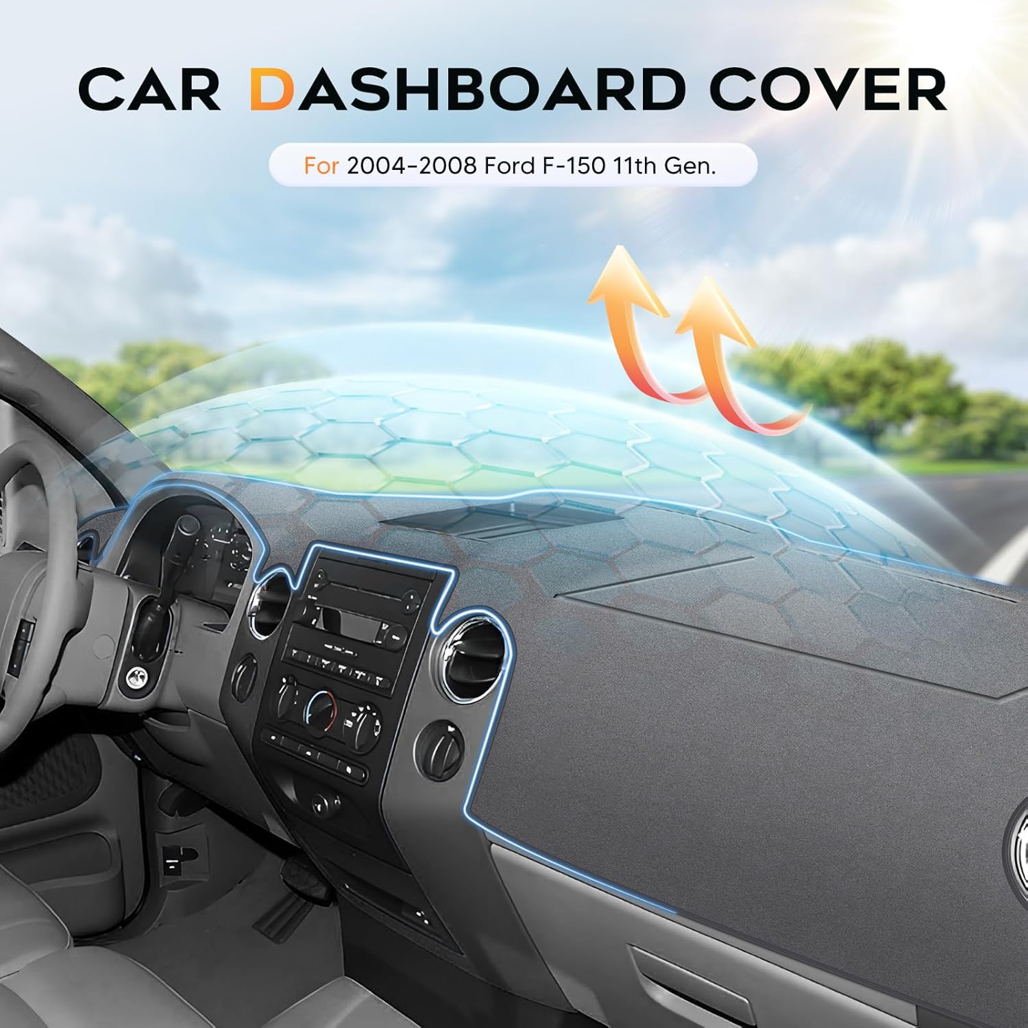 CARTIST Gray Dash Cover for 2004-2008 Ford F150/Lincoln Mark LT Accessories|Premium Anti-Glare UV Protection Non-Slip Silicone Dashboard Cover Mat