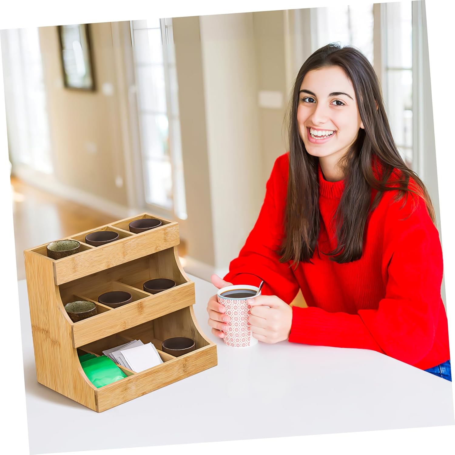 Wooden Tea Bag Organizer Multi Purpose Storage Rack for Tea Sugar Coffee Bags and Stable Holder for Home Office Kitchen Countertop Craftsmanship for Easy