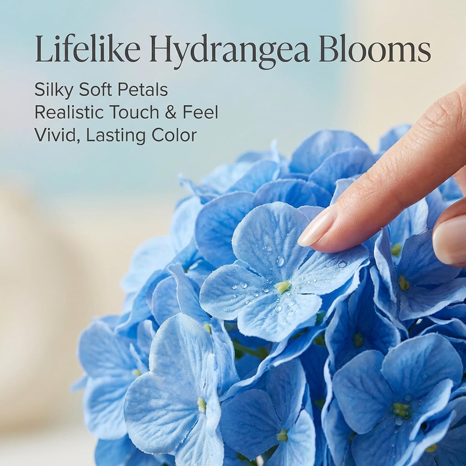 3 Pcs - 21" H Lifelike, Real Touch and Washable Spring Artificial Hydrangea Flowers , Faux Hydrangeas Fake Flowers for Kitchen Living Room Decor, Floral Arrangements & Outdoor Decoration（Light blue）