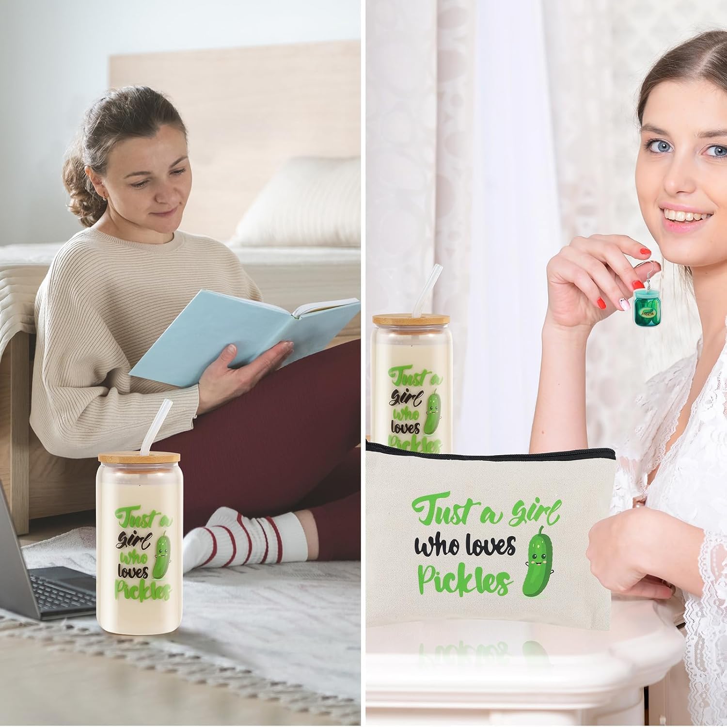 SAIWEILAI ONLINE 6 Pieces Pickle Gifts Set for Women,Pickle Gifts for Pickles Lovers,Just a Girl Who Loves Pickles Gift,Pickle Christmas Gift - Image 4