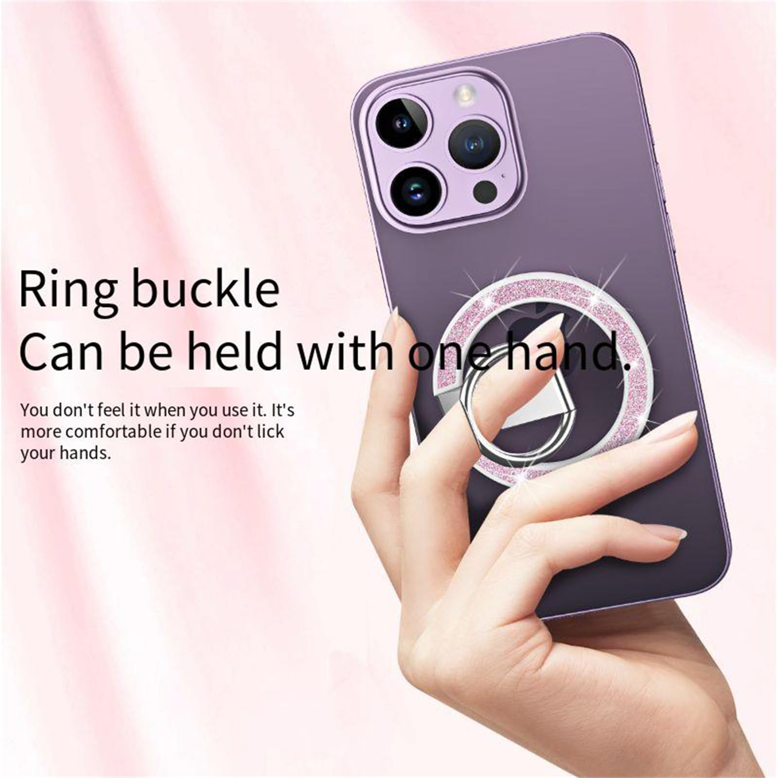 Ysnzaq Supporto ad Anello Magnetico Telefono per MagSafe,Glitter Bling Sparkly Anello Supporto per MagSafe 360 ° Rotazione Telefono Grip Adjustable Cavalletto per iPhone, Samsung.PQ Pink