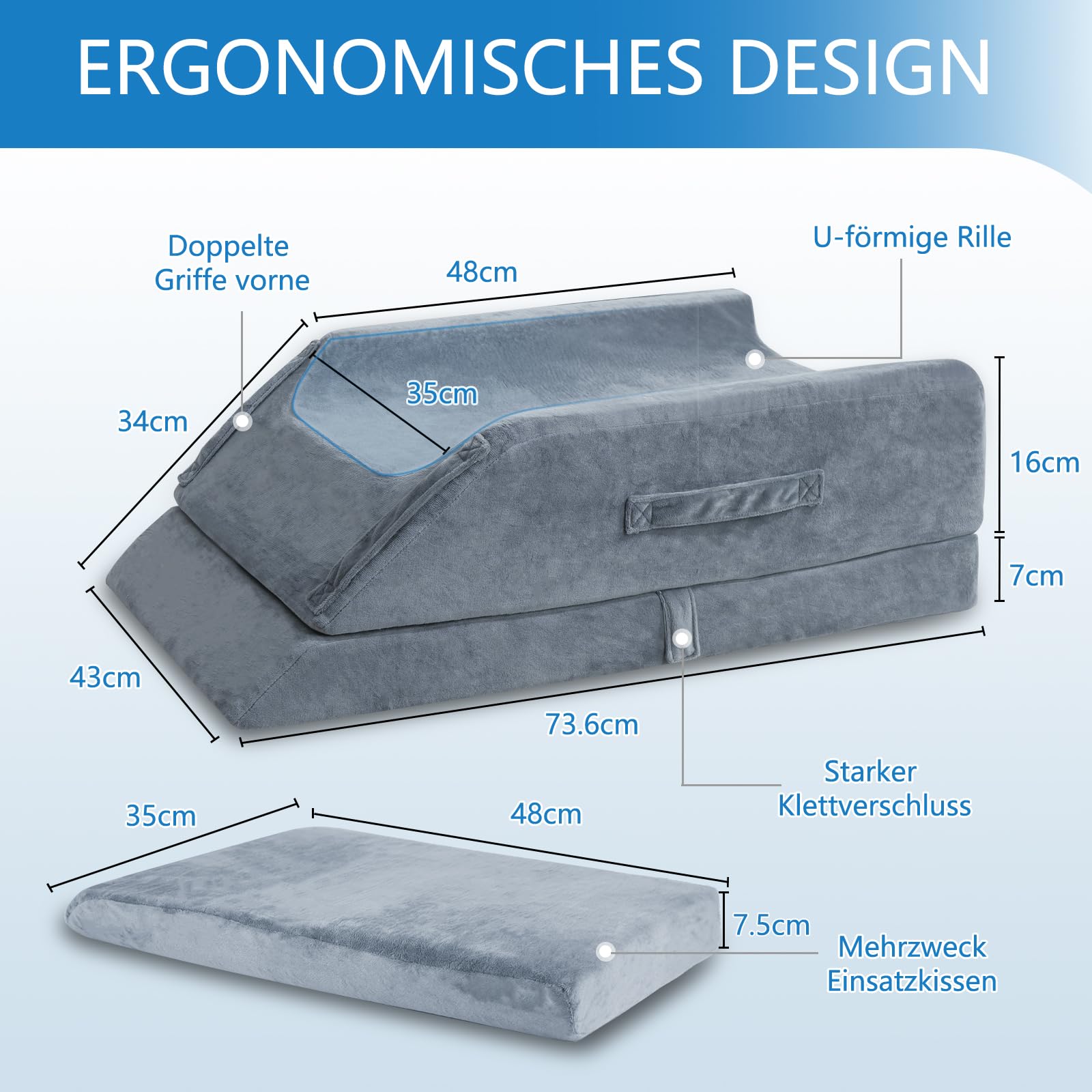 Höhenverstellbare Venenkissen zum Beine Hochlagern - Ergonomisches Beinhochlagerungskissen - Kniekissen Beinkissen, für Lymphdrainage, zum Ausruhen, Beine bei Varizen, Ischias Linderung