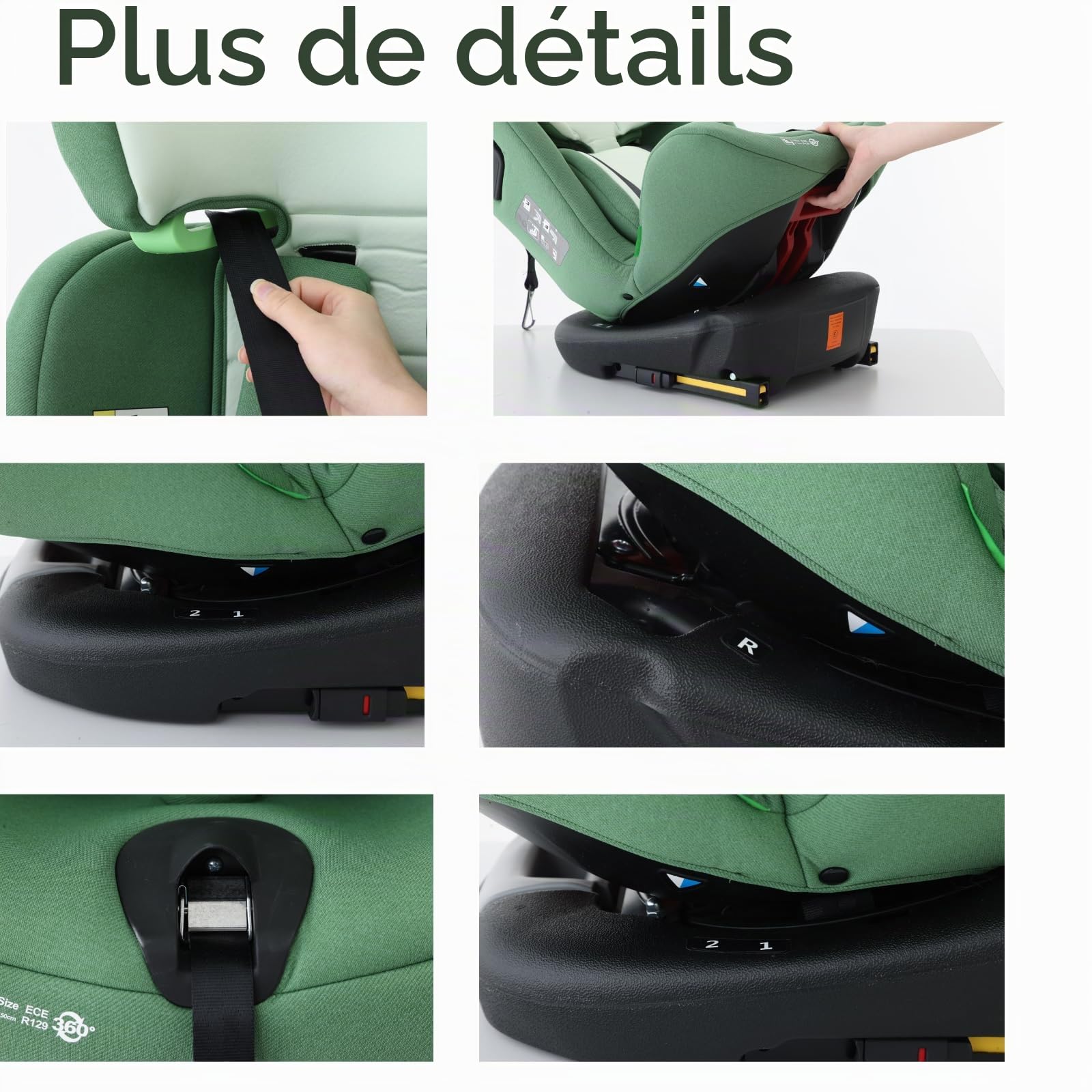 Zkipm Siège Auto bébé 360 ° Pivotant, i-Size ECE R129 Sièges, Siege auto SOFIX + LATCH,Housse déboussable et lavable/Harnais de sécurité 5 points/12 Positions Appui-tête/ 0-12 ans(0-36 kg)